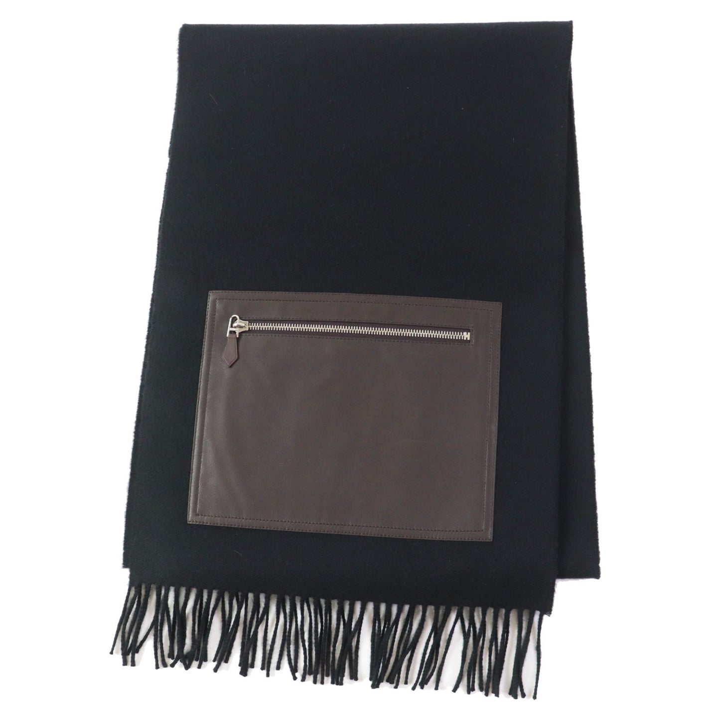 HERMES Scarf Main: 100% cashmere, Lining: 100% silk, Leather part: sheepskin black Escharp Pocket Silk In Women Used