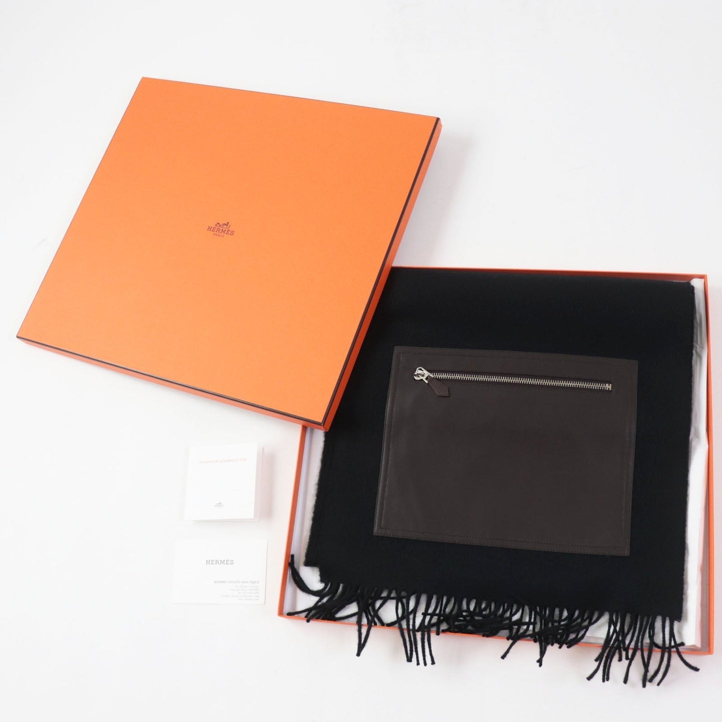 HERMES Scarf Main: 100% cashmere, Lining: 100% silk, Leather part: sheepskin black Escharp Pocket Silk In Women Used