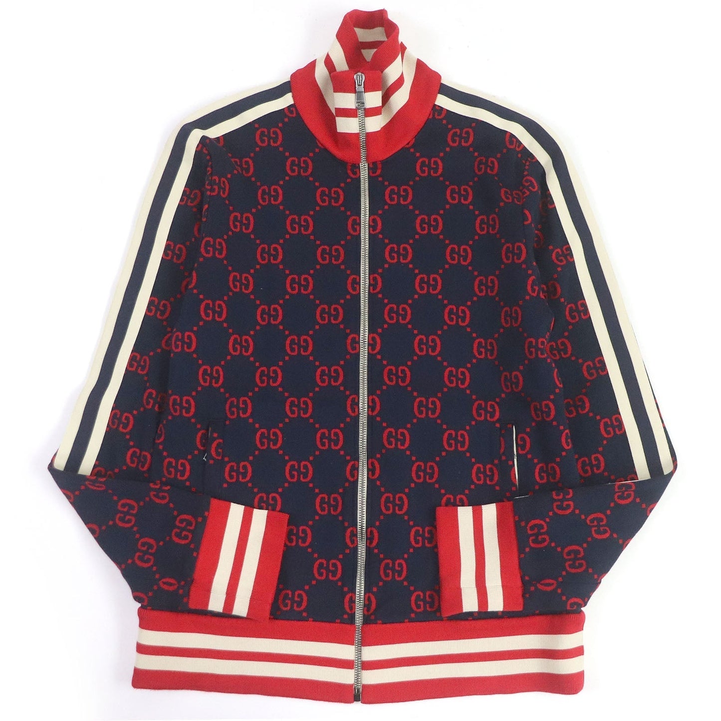 GUCCI Track jacket 496919 Main: 100% cotton, part: 93% polyester, part: 6% nylon, part: 1% polyurethane, part: 100% nylon Navy mens M Used