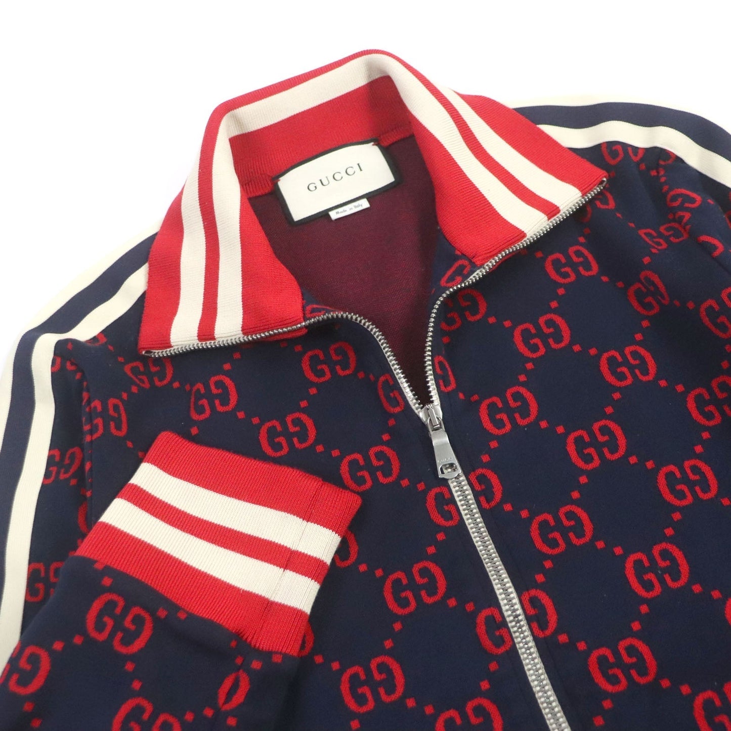 GUCCI Track jacket 496919 Main: 100% cotton, part: 93% polyester, part: 6% nylon, part: 1% polyurethane, part: 100% nylon Navy mens M Used