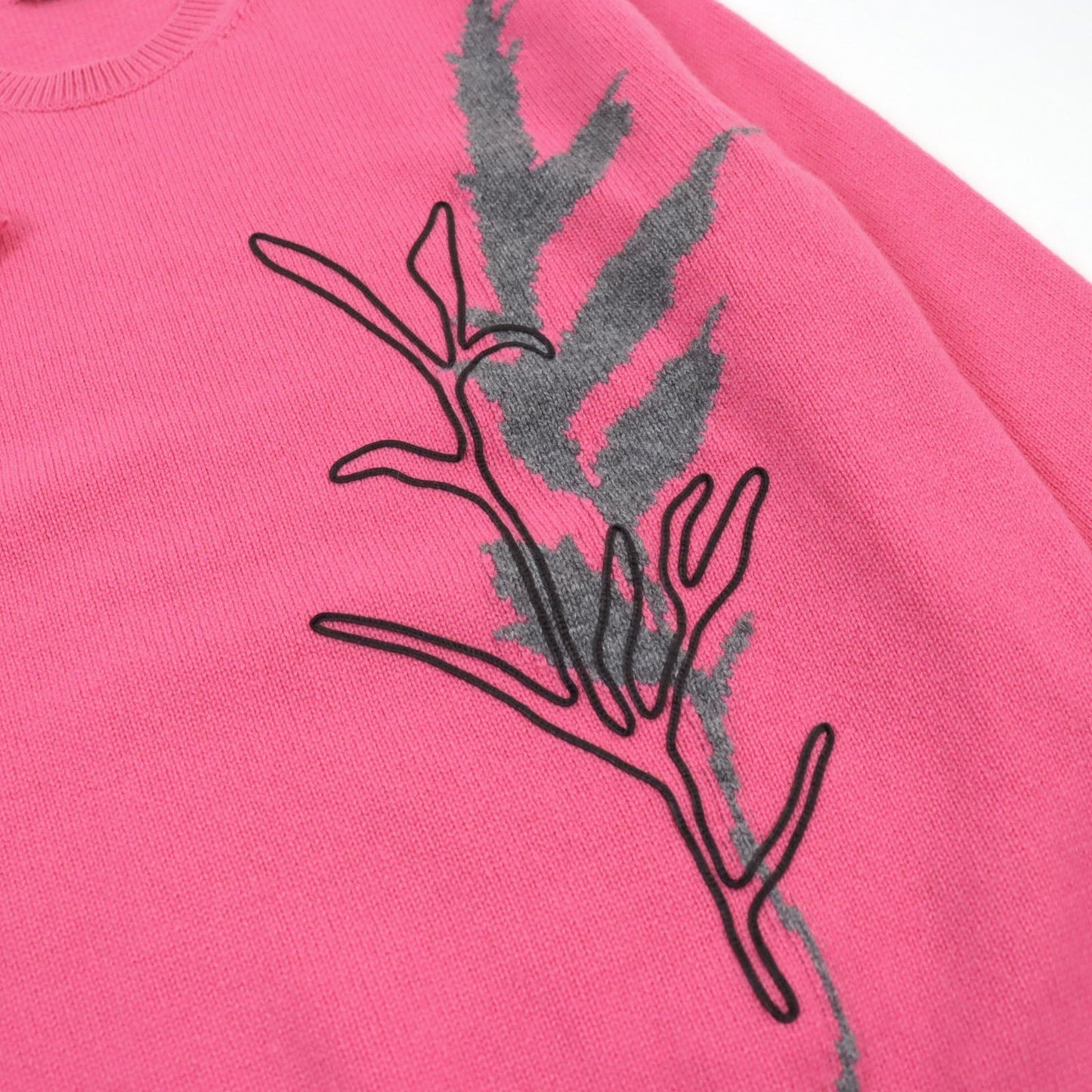 HERMES knit cashmere Pink type Herbarium Pattern Herbier et ruban cuir M
