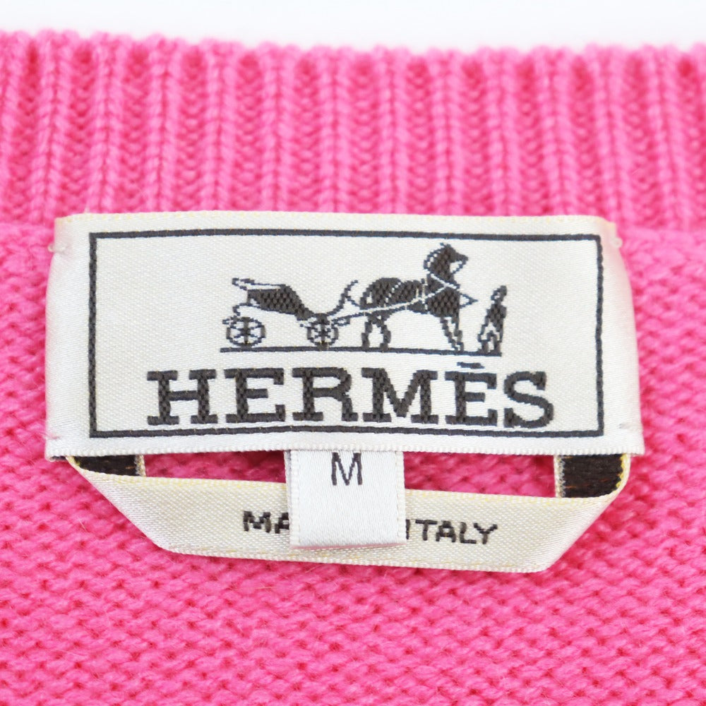 HERMES knit cashmere Pink type Herbarium Pattern Herbier et ruban cuir M