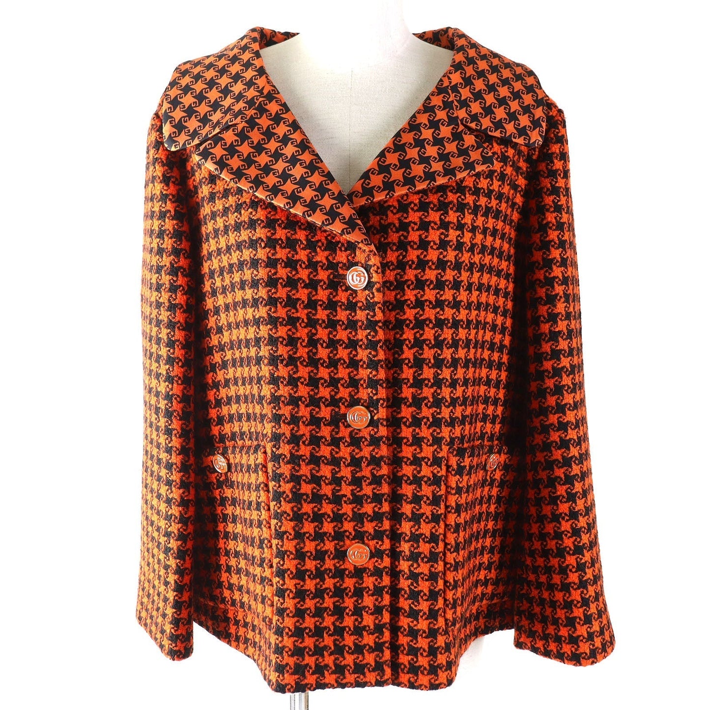 GUCCI coat Outer: 90% wool, Outer: 10% nylon, Lining: 100% silk Orange black 674323 Women 42 Used