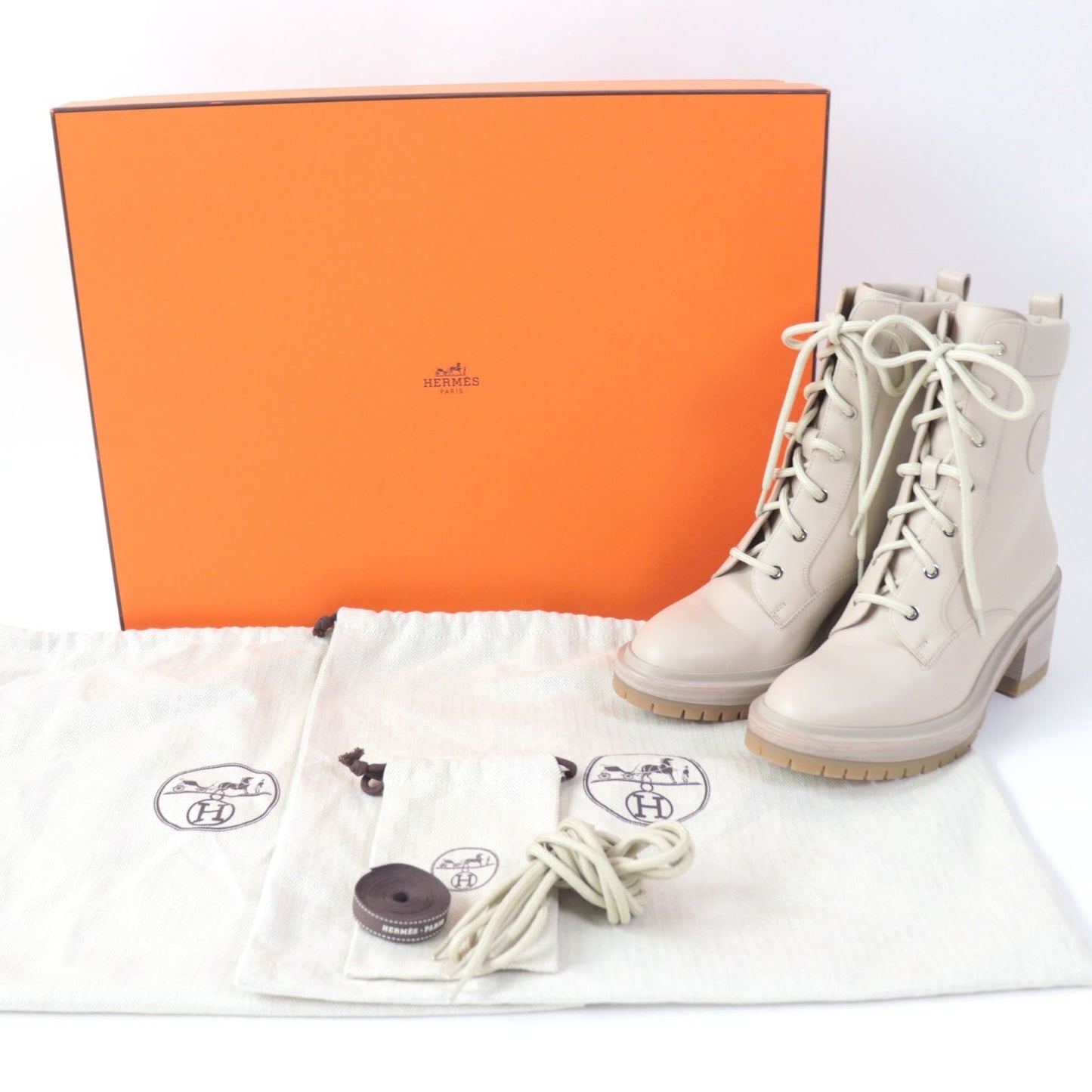 HERMES Ankle boots Main: Leather pink beige Women 37 Used