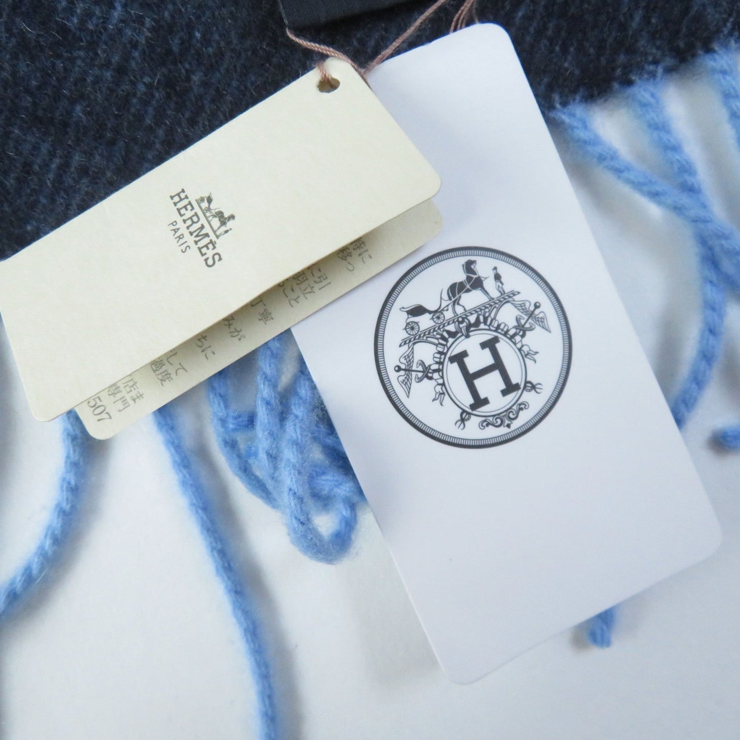HERMES Scarf Main: 100% cashmere Marine Ciel Chene Dunkle Optic Women Used