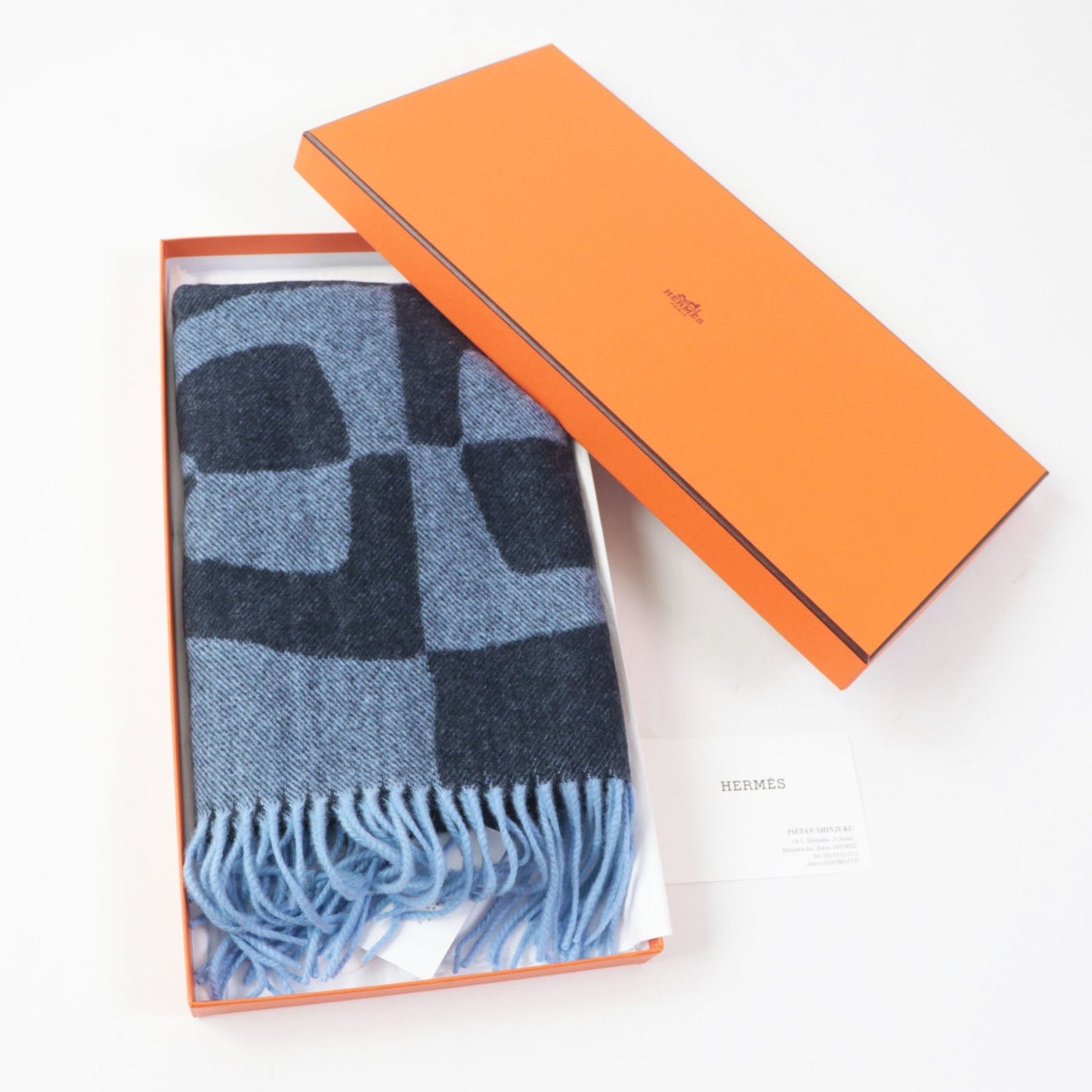 HERMES Scarf Main: 100% cashmere Marine Ciel Chene Dunkle Optic Women Used