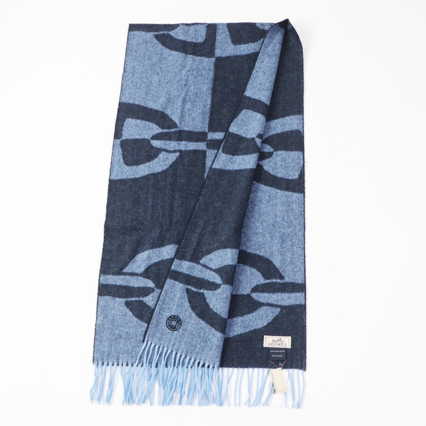 HERMES Scarf Main: 100% cashmere Marine Ciel Chene Dunkle Optic Women Used