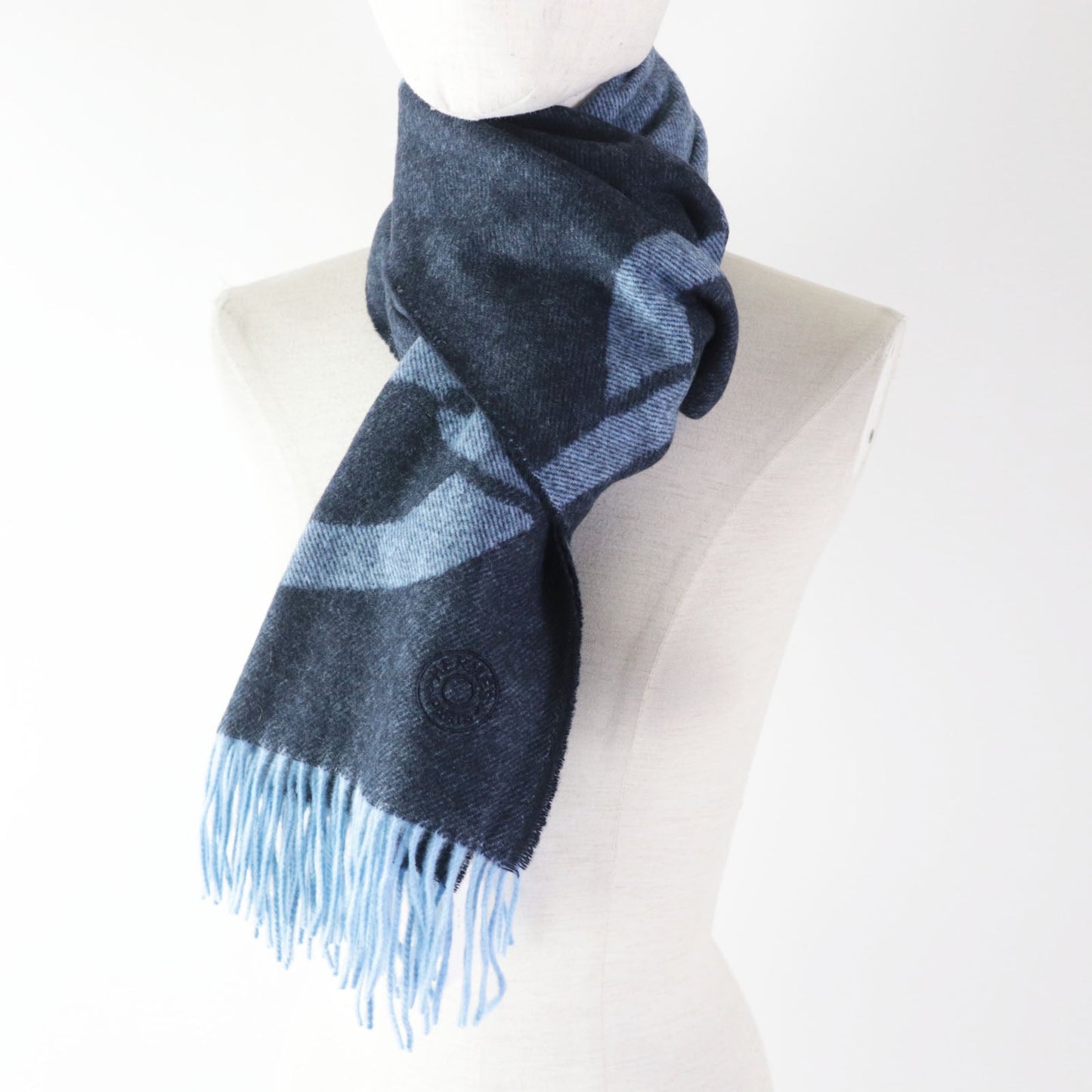 HERMES Scarf Main: 100% cashmere Marine Ciel Chene Dunkle Optic Women Used