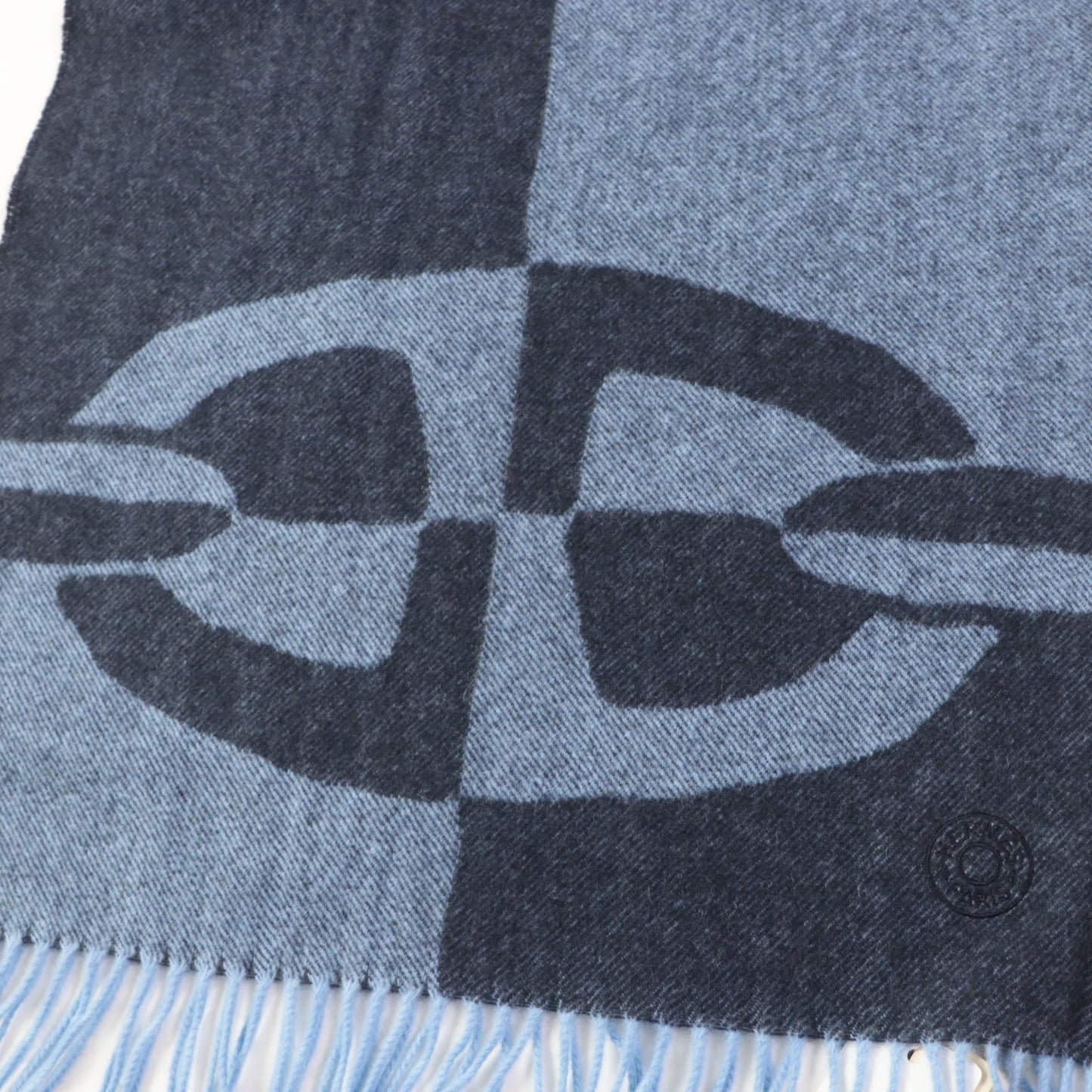 HERMES Scarf Main: 100% cashmere Marine Ciel Chene Dunkle Optic Women Used