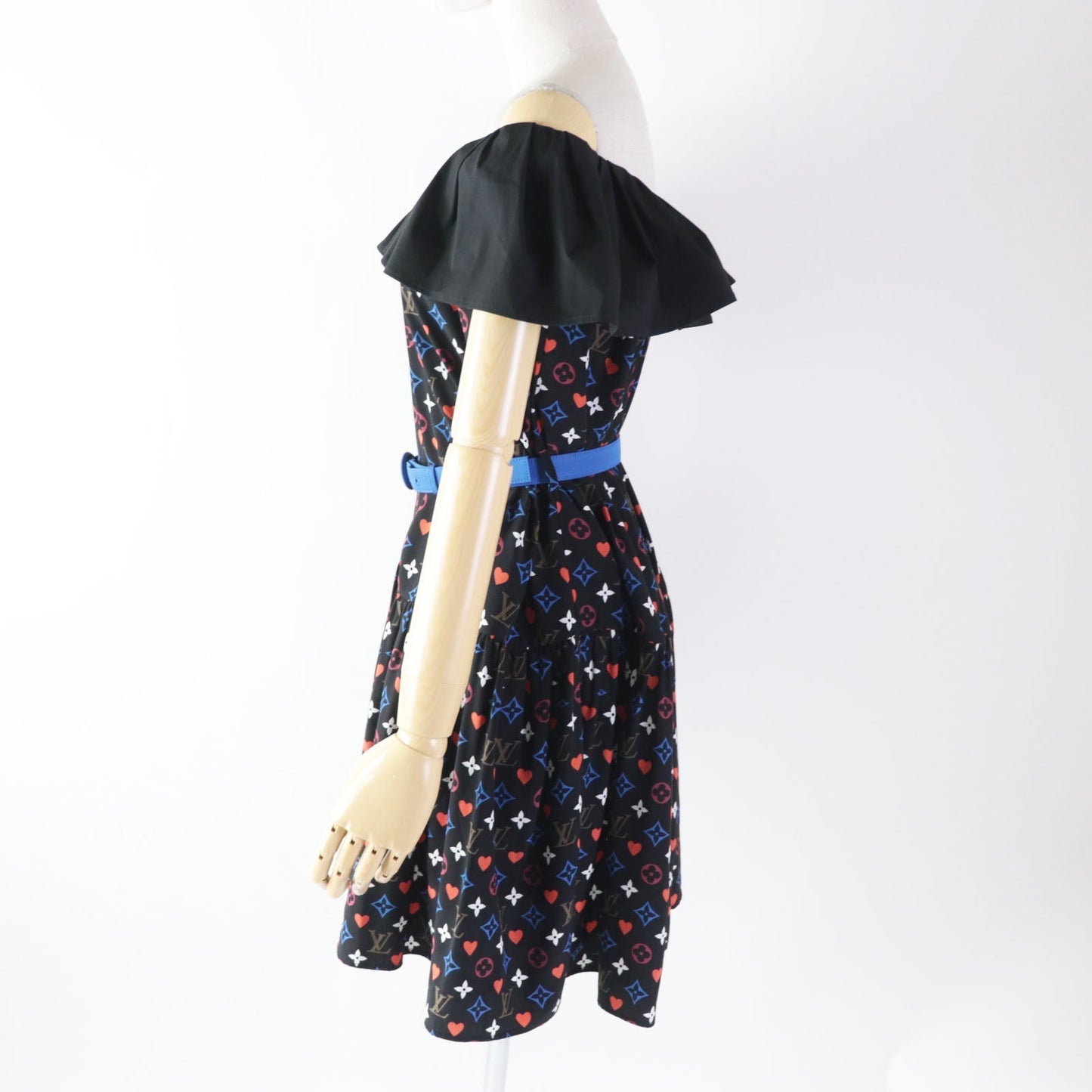 LOUIS VUITTON dress FKＤR51 silk black multi Game On Ruffle Scoop Neck Babydoll Dress 36