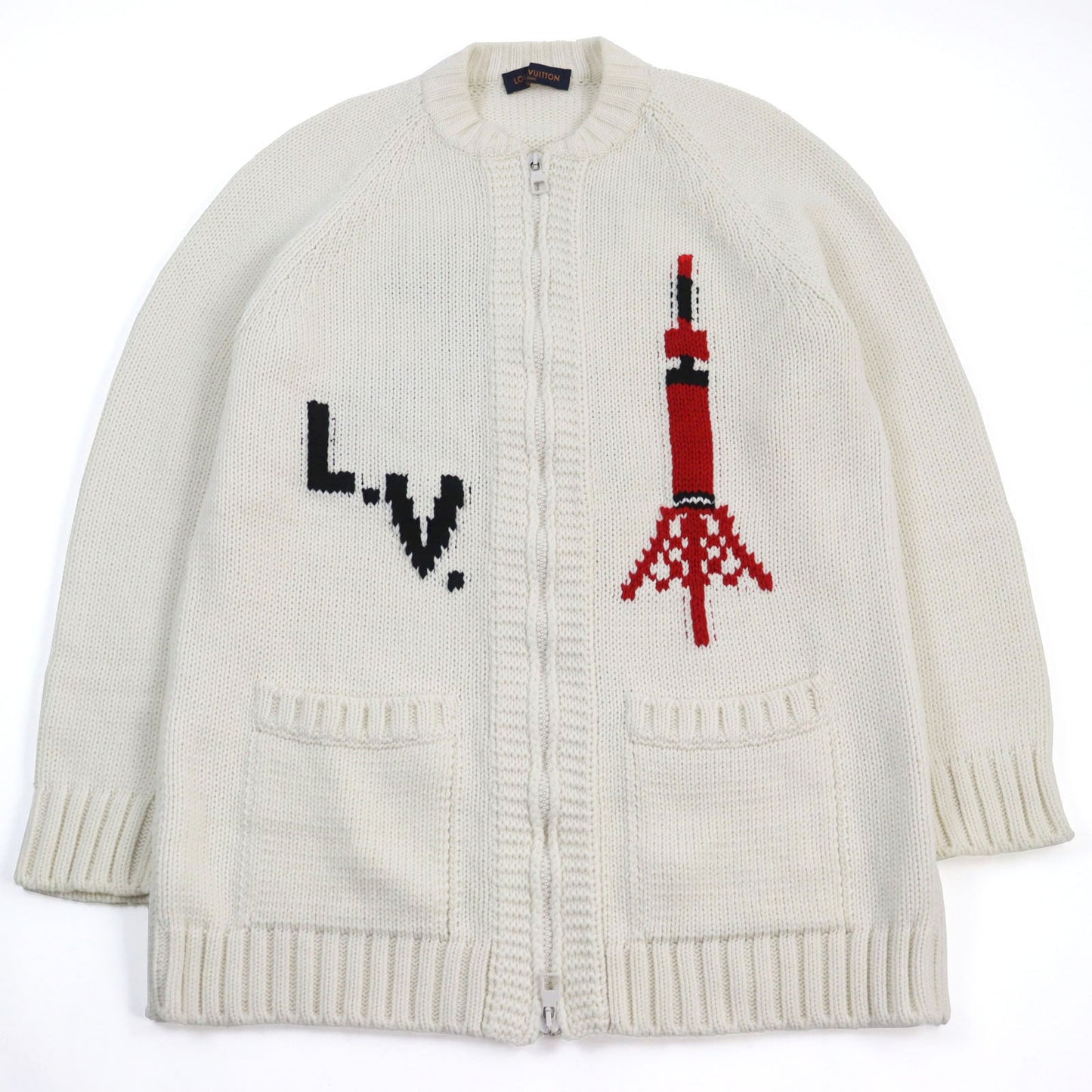 LOUIS VUITTON cardigan HHN15W wool off white Baseball zip-up knit long cardigan XL