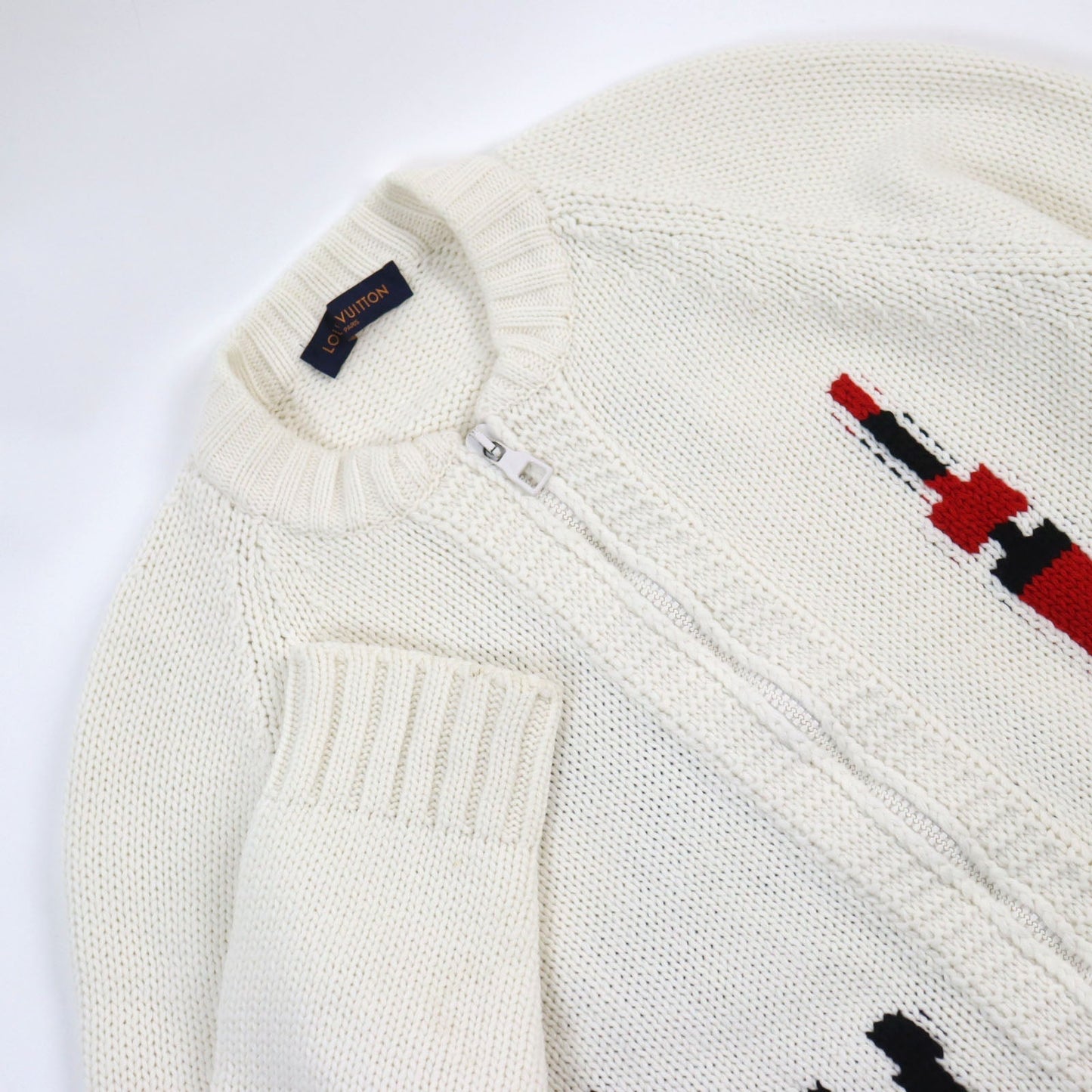 LOUIS VUITTON cardigan HHN15W wool off white Baseball zip-up knit long cardigan XL