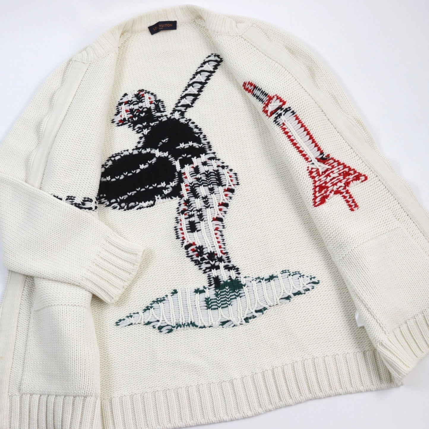 LOUIS VUITTON cardigan HHN15W wool off white Baseball zip-up knit long cardigan XL