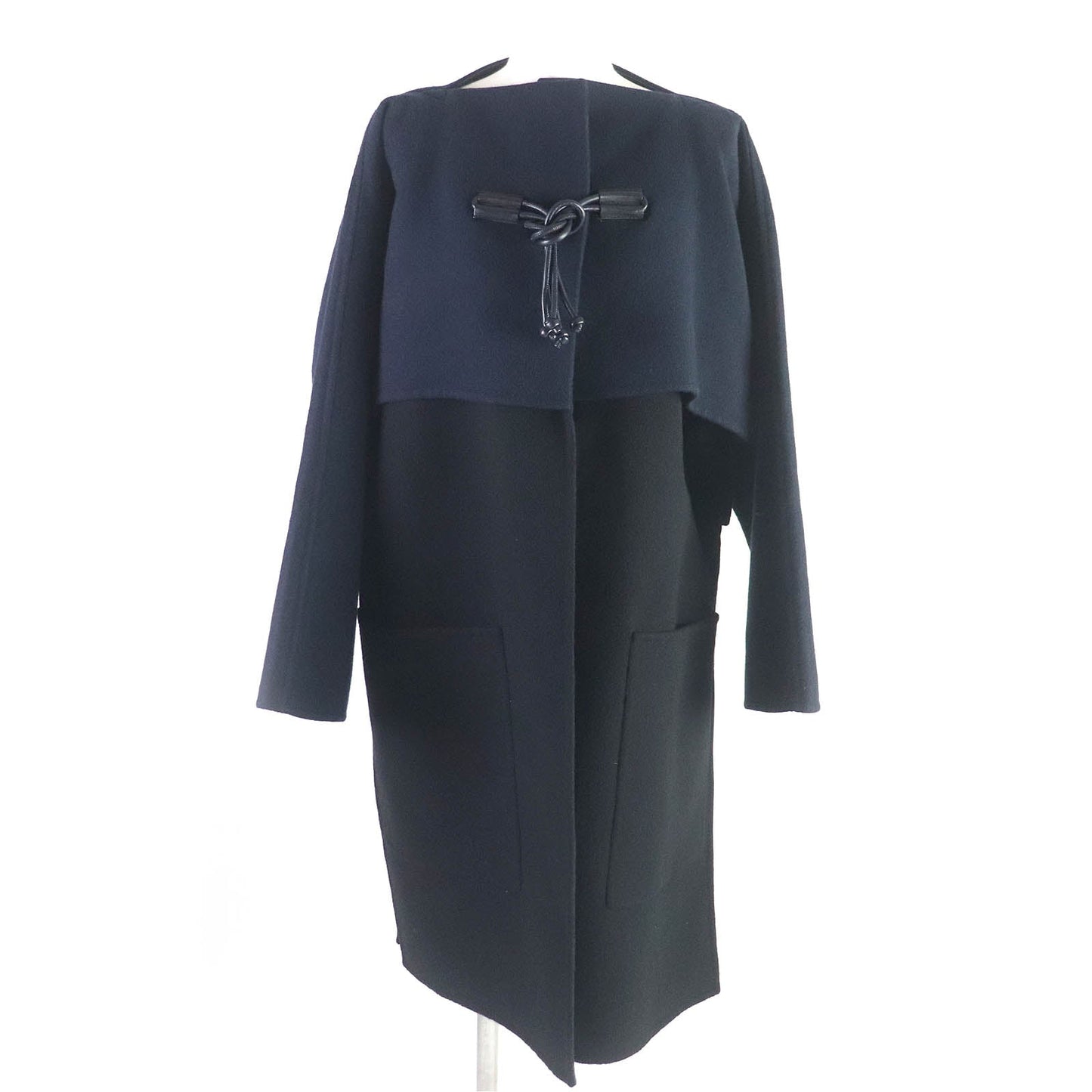 HERMES coat 2H0114DB Main: 100% cashmere, part: lamb leather Black navy Women 36 Used