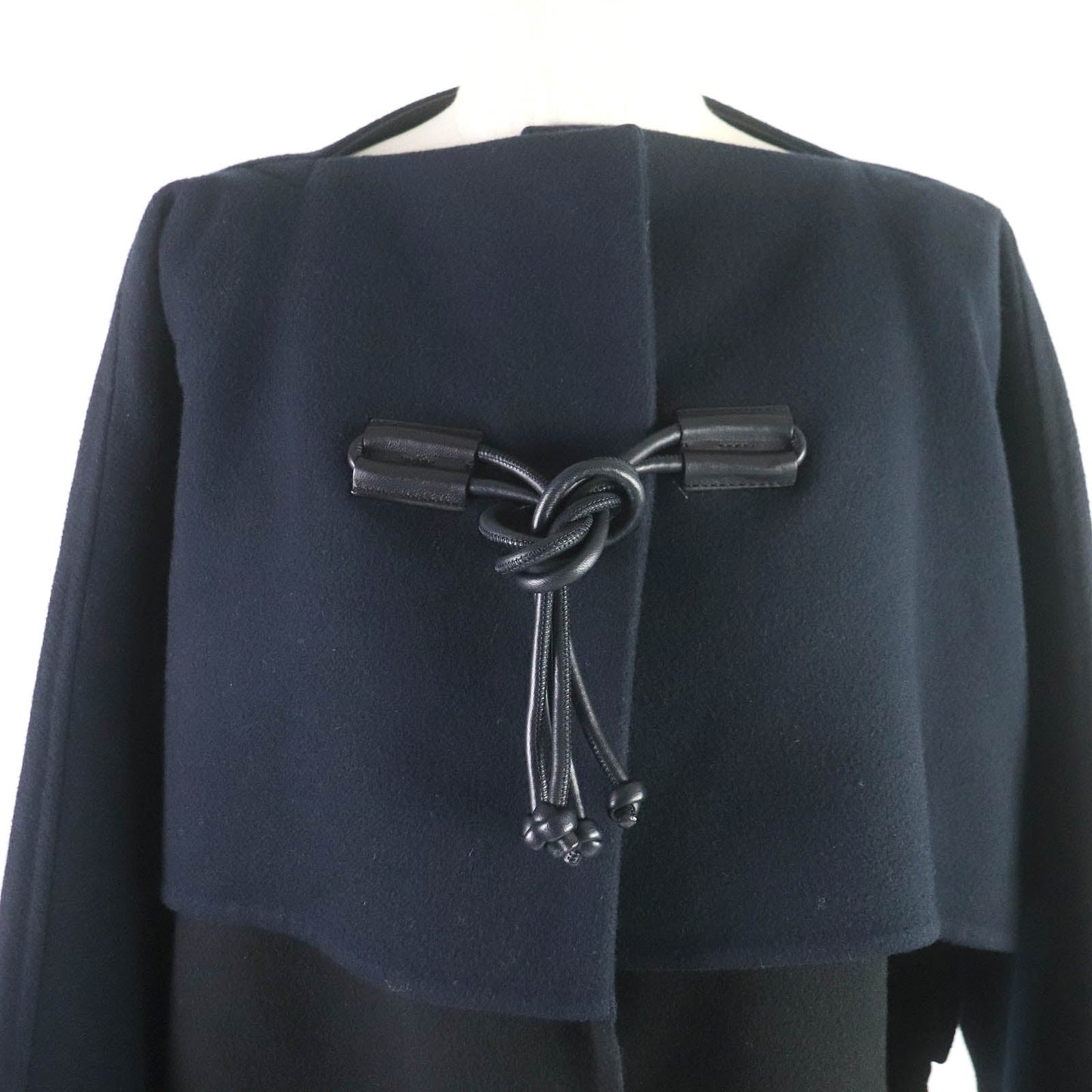 HERMES coat 2H0114DB Main: 100% cashmere, part: lamb leather Black navy Women 36 Used