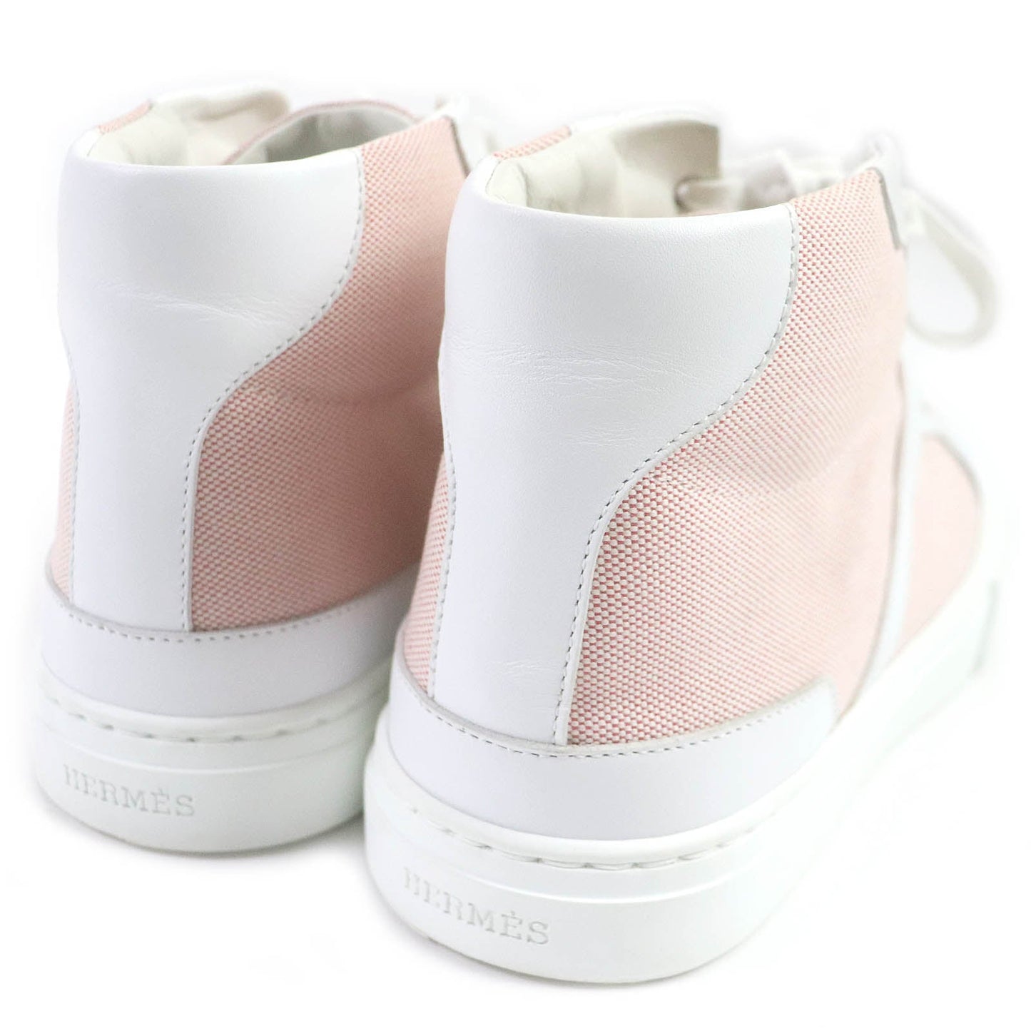 HERMES High cut sneakers Canvas leather White pink Daydream 36.5
