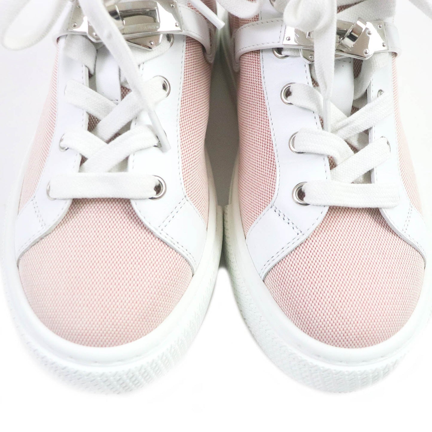 HERMES High cut sneakers Canvas leather White pink Daydream 36.5