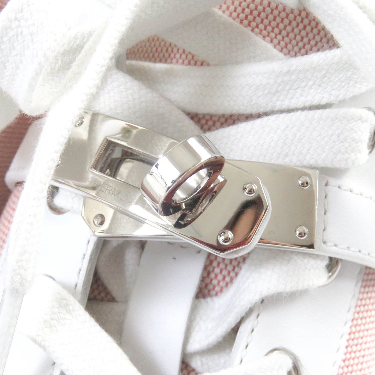 HERMES High cut sneakers Canvas leather White pink Daydream 36.5