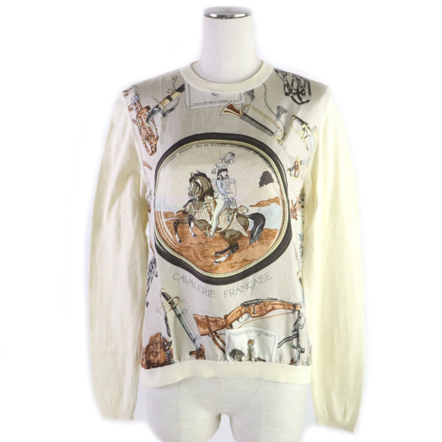 HERMES knit silk Ivory Multi CAVALERIE FRANCAISE