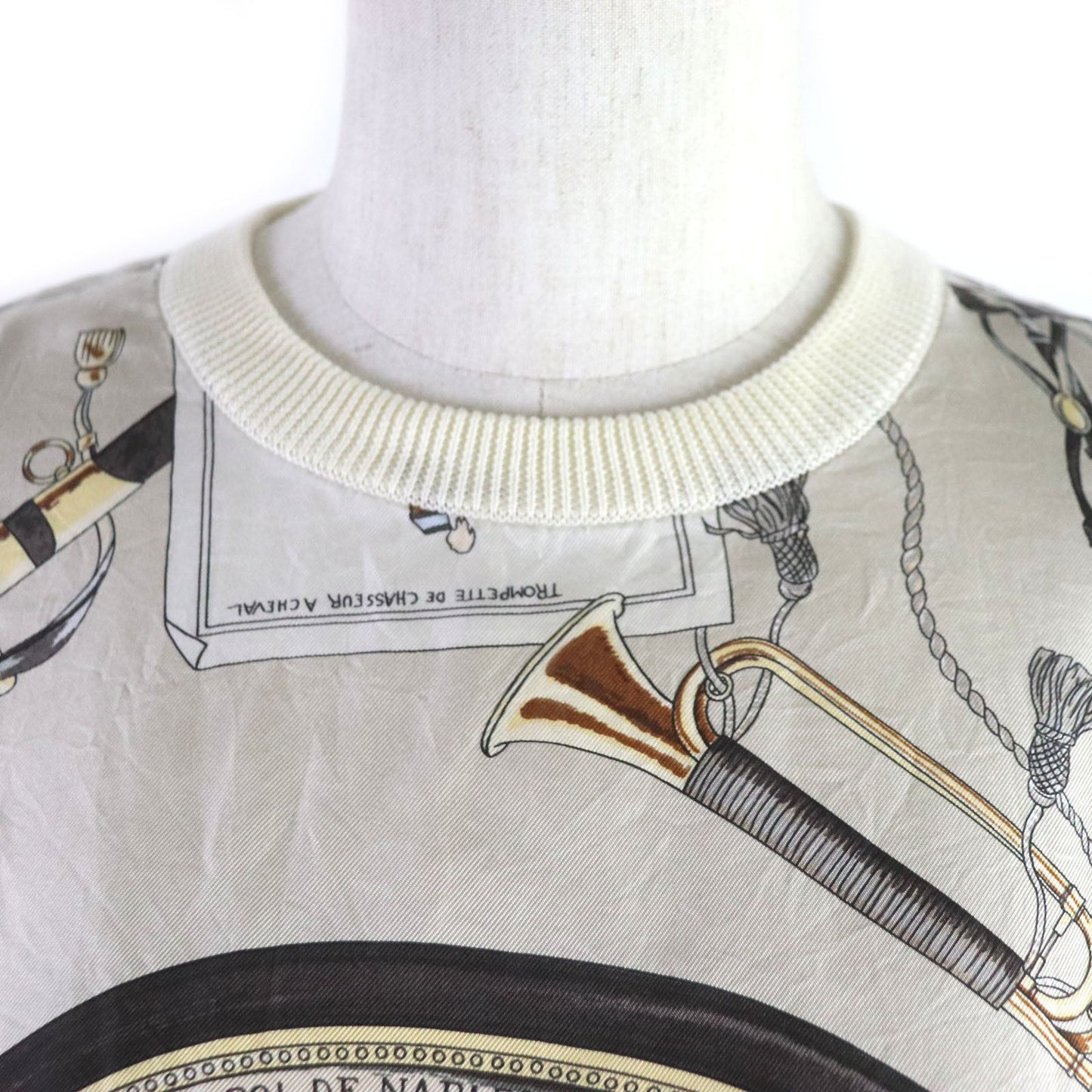 HERMES knit silk Ivory Multi CAVALERIE FRANCAISE