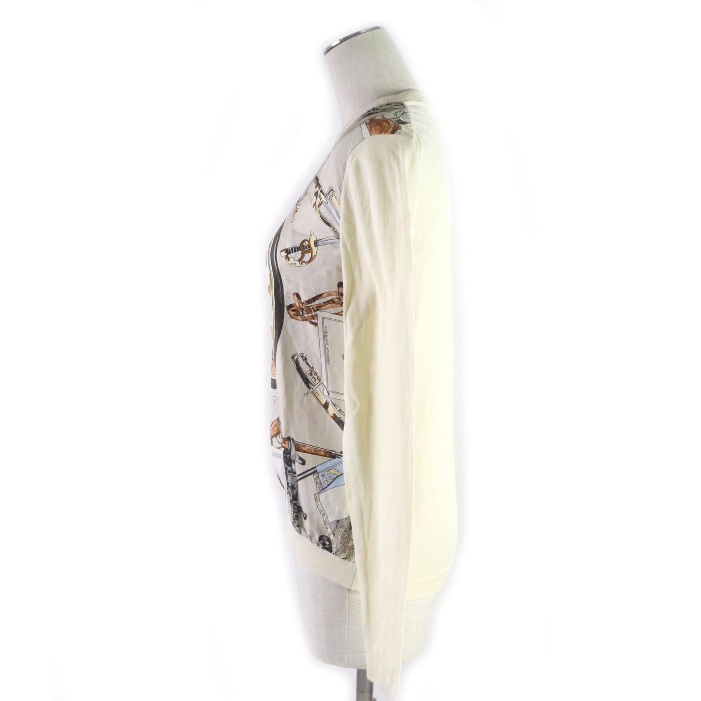 HERMES knit silk Ivory Multi CAVALERIE FRANCAISE