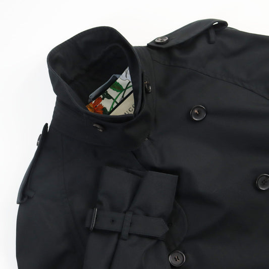 GUCCI trench coat 572881 Outer: 67% cotton, Outer: 33% polyamide (nylon), Part: 100% leather, Lining: 68% rayon, Lining: 32% silk, Lining: 100% silk black mens 42 Used