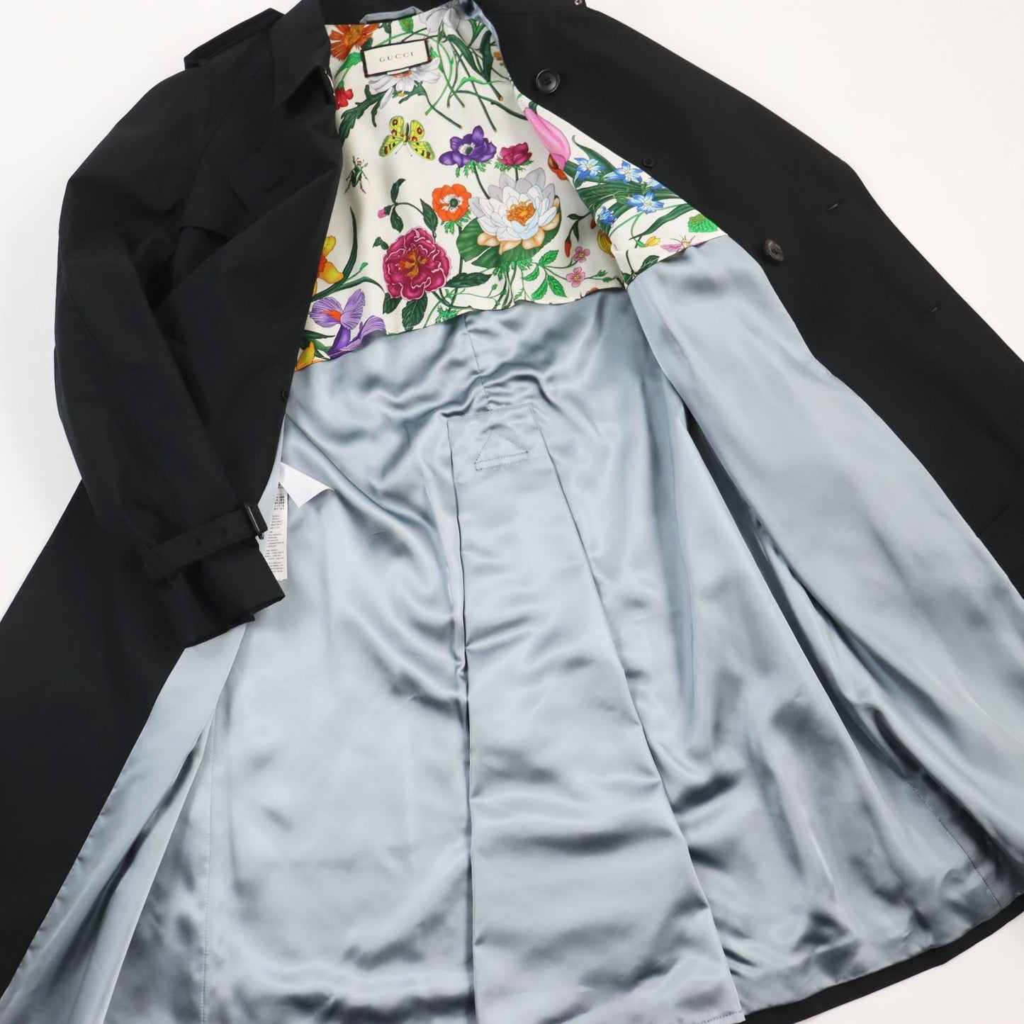 GUCCI trench coat 572881 Outer: 67% cotton, Outer: 33% polyamide (nylon), Part: 100% leather, Lining: 68% rayon, Lining: 32% silk, Lining: 100% silk black mens 42 Used