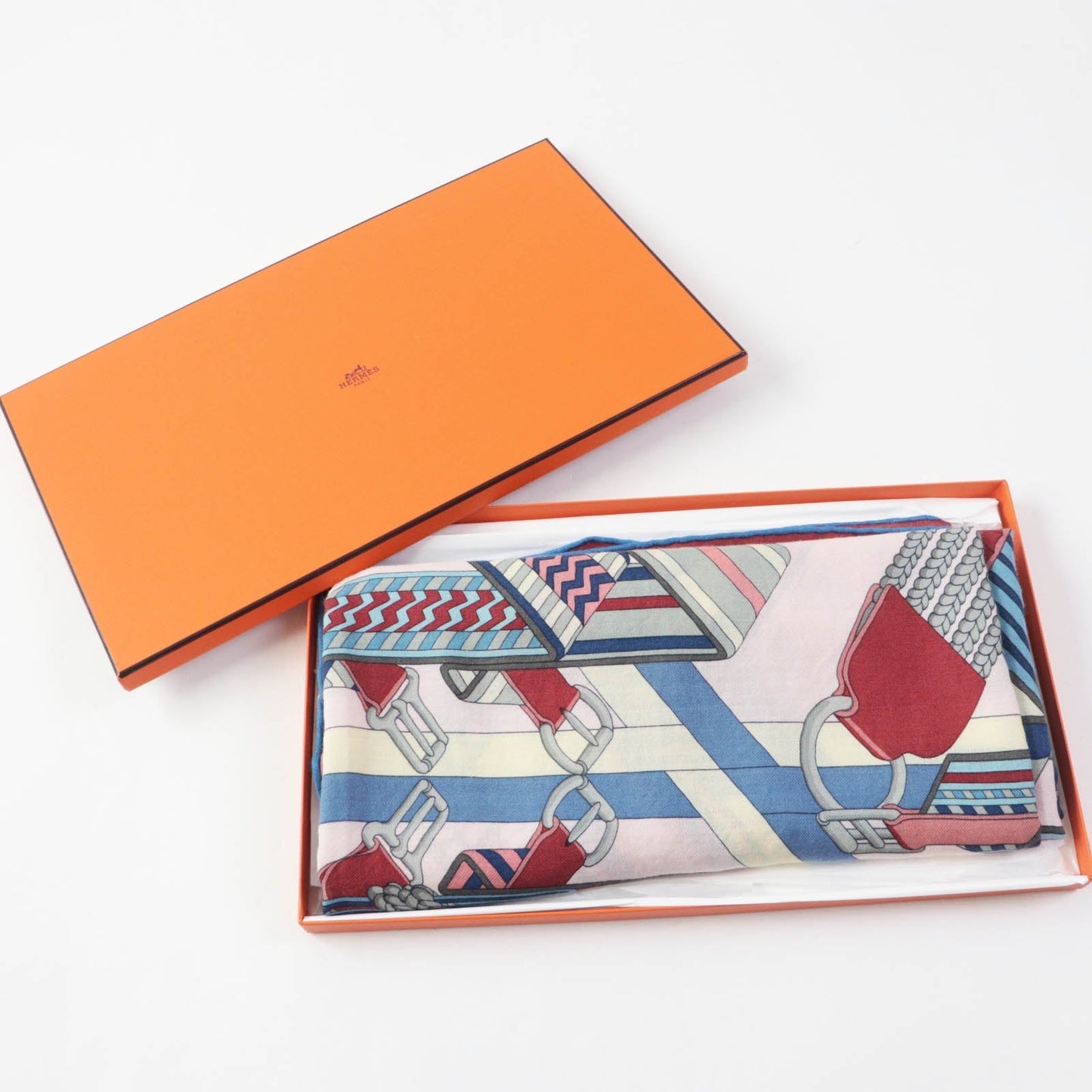 HERMES Stall SANGLES EN ZIGZAG ジグザグのサングル cashmere Multi Carre140 Caregean