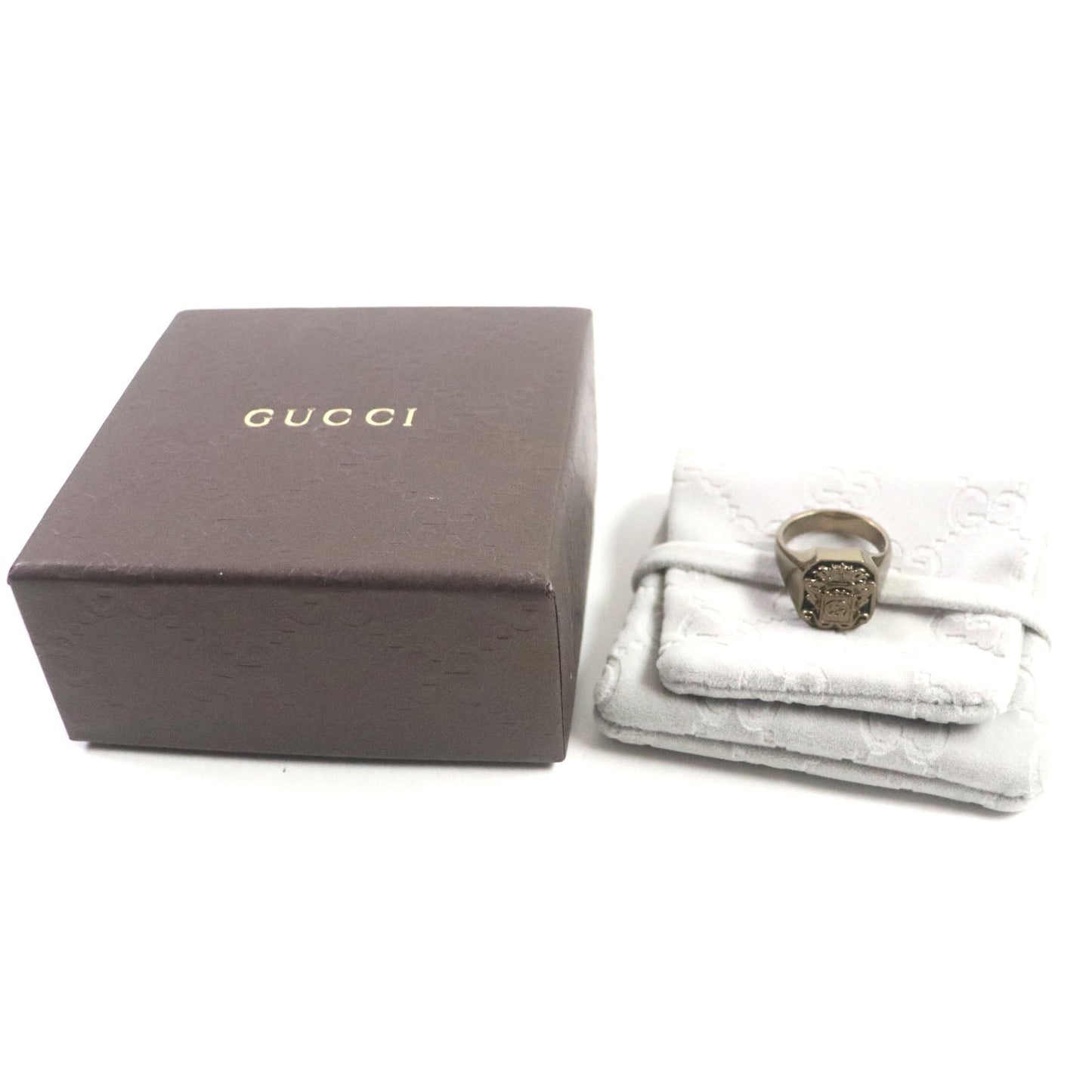 GUCCI Ring Silver925 Blast Gold Interlocking G Crest Ring 15