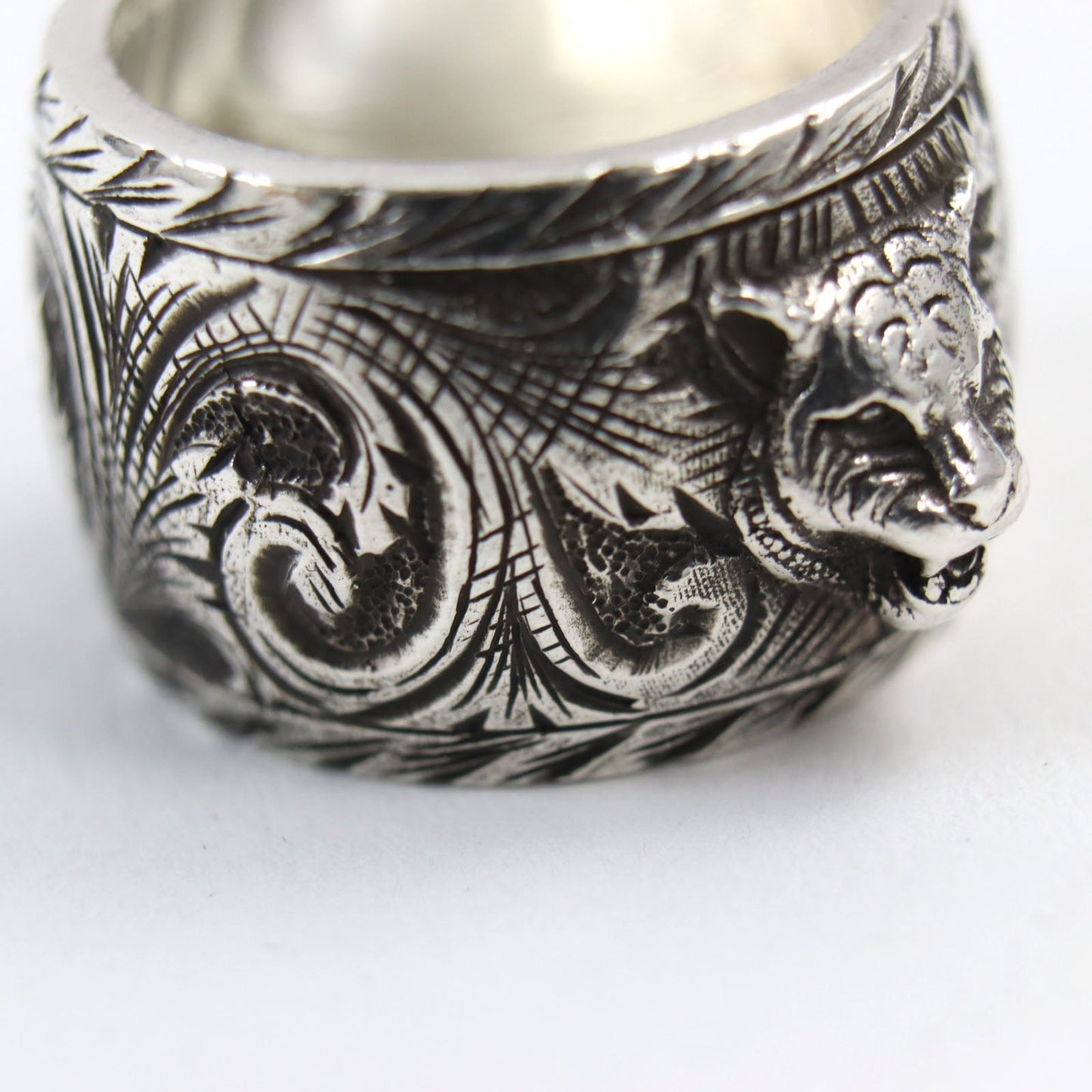 GUCCI Ring 433573 AG925 Silver Cat Head Arabesque Garden