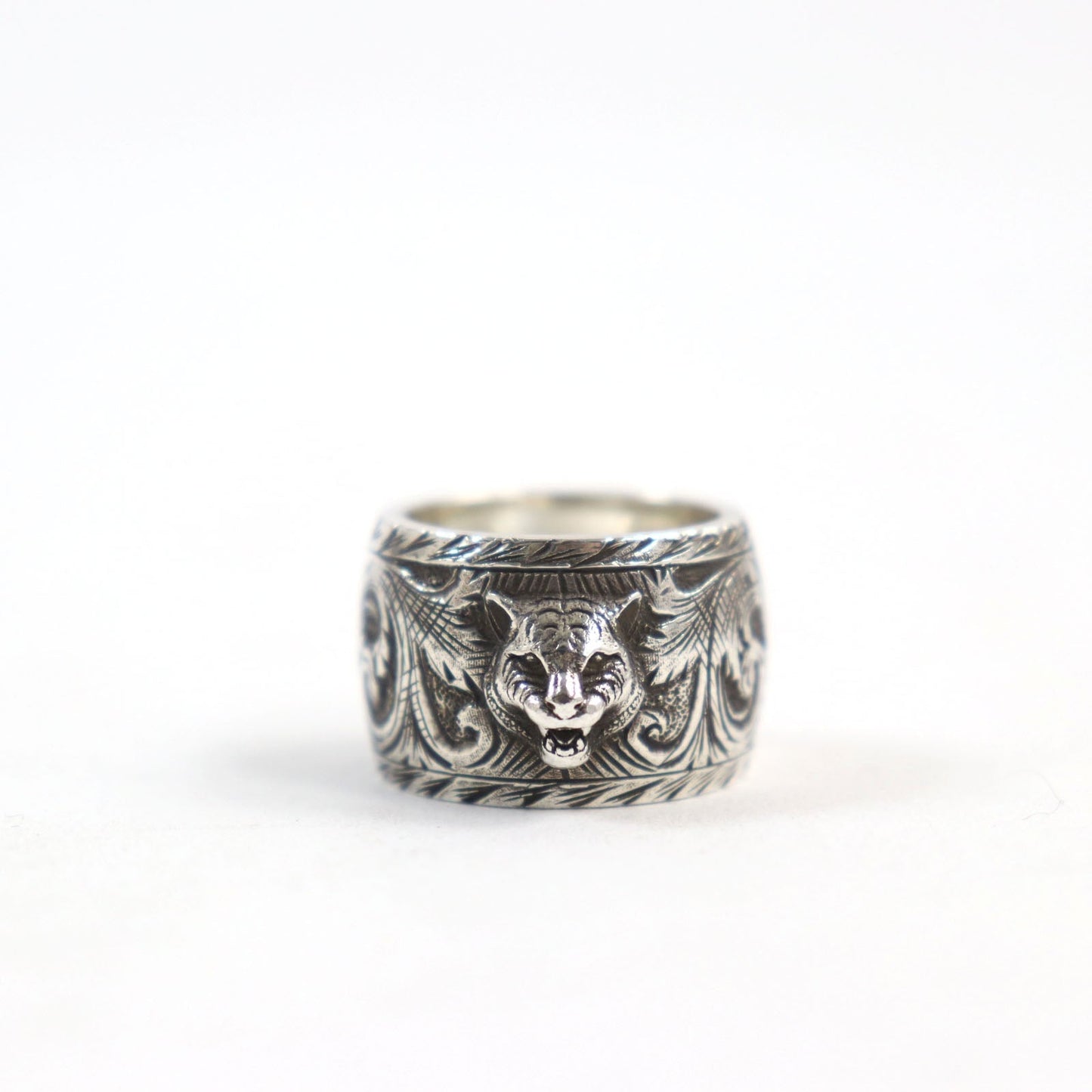 GUCCI Ring 433573 AG925 Silver Cat Head Arabesque Garden