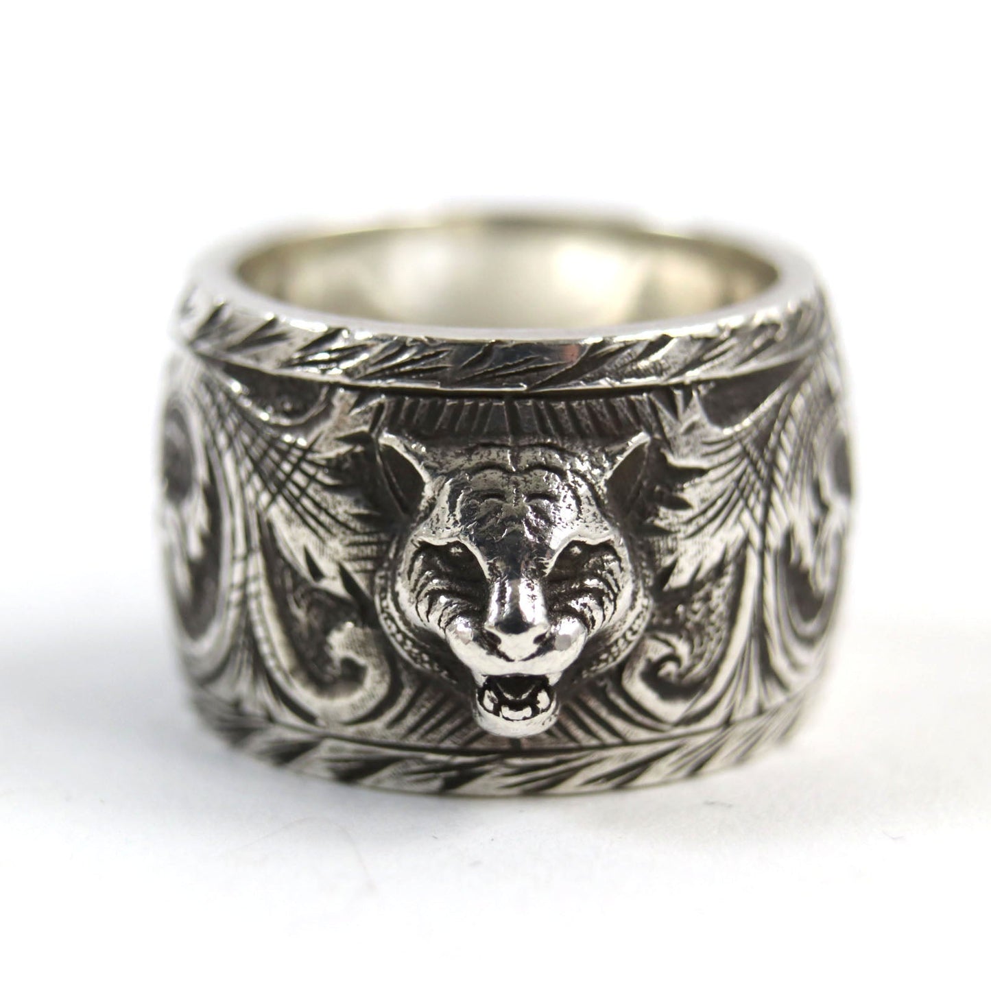 GUCCI Ring 433573 AG925 Silver Cat Head Arabesque Garden