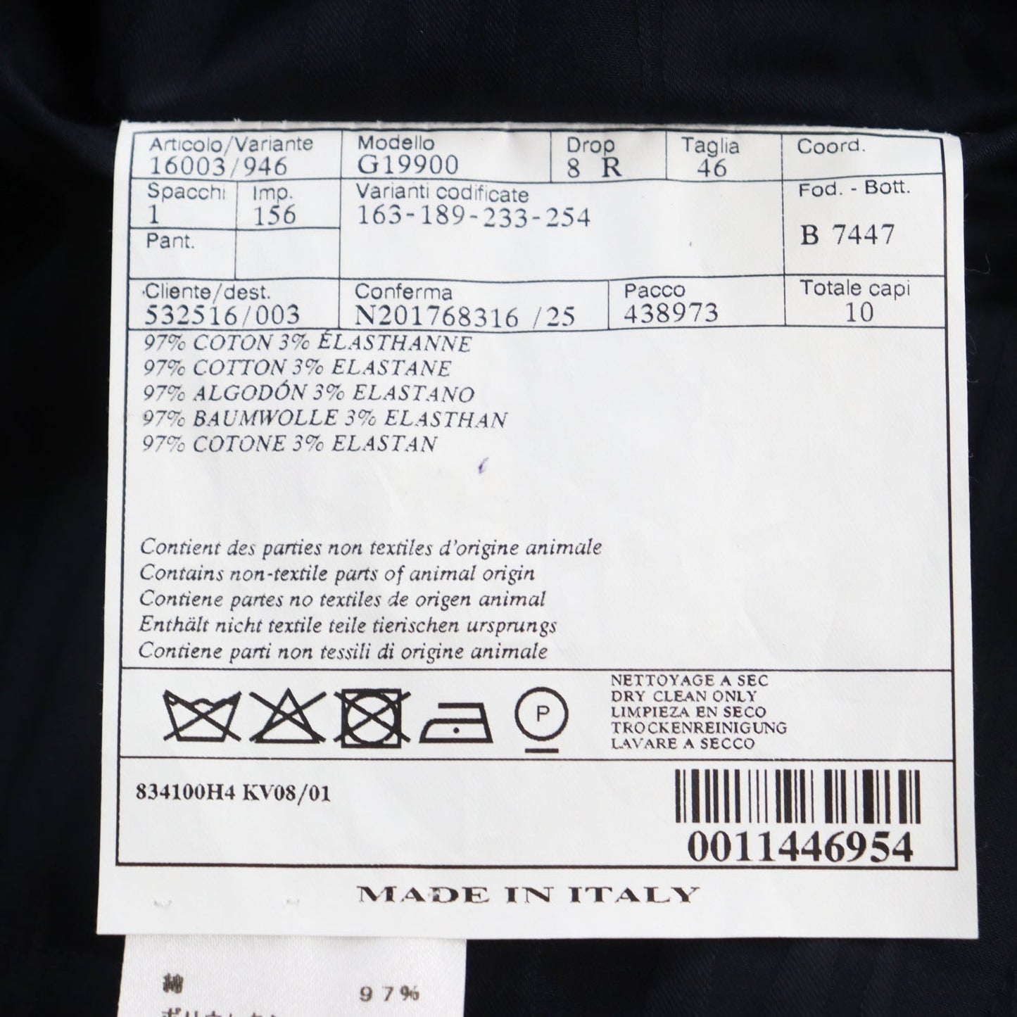 HERMES tailored jacket Main: 97% cotton, Main: 3% polyurethane black mens 46 Used