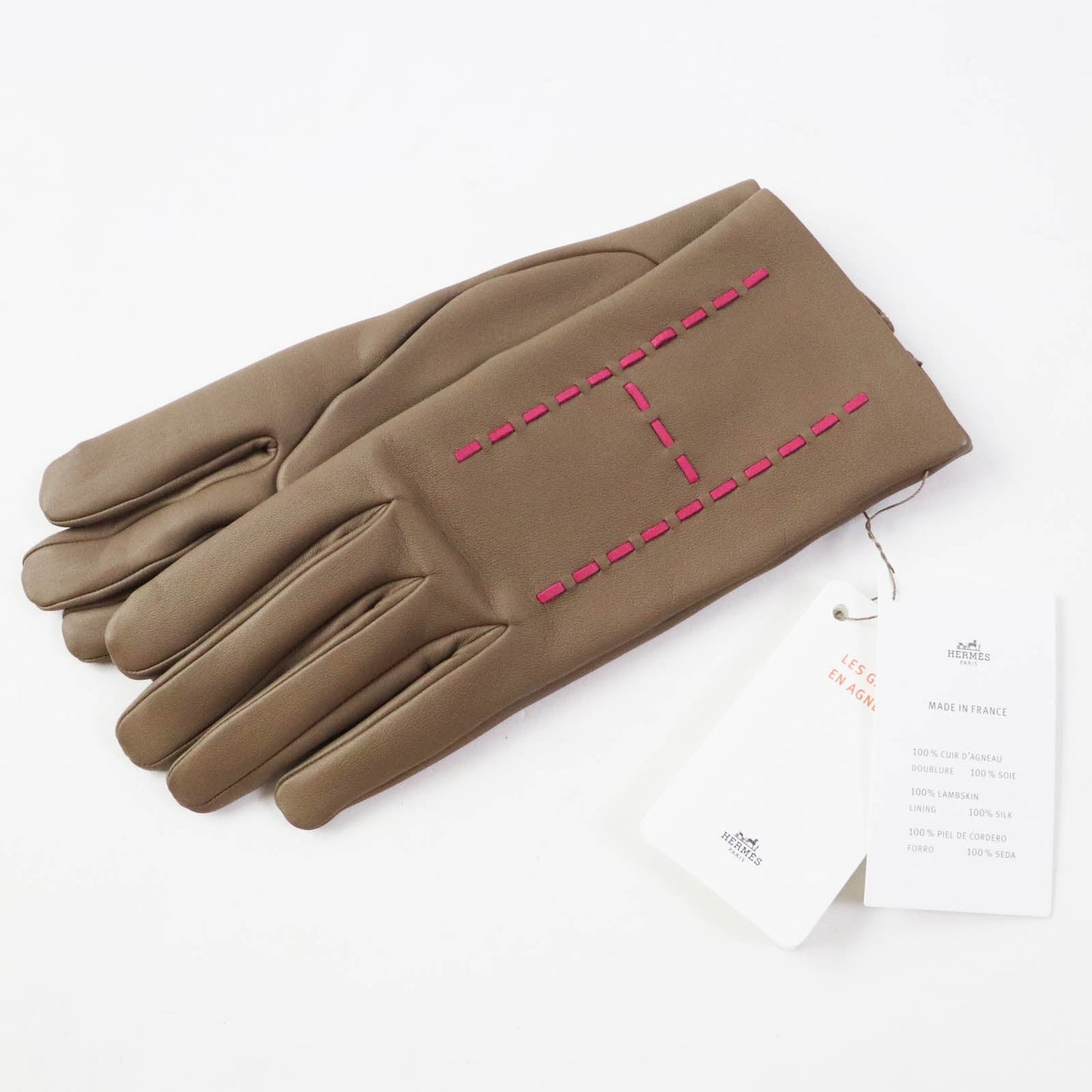 HERMES gloves Lamb leather Brown Gray Type Pink 6.5