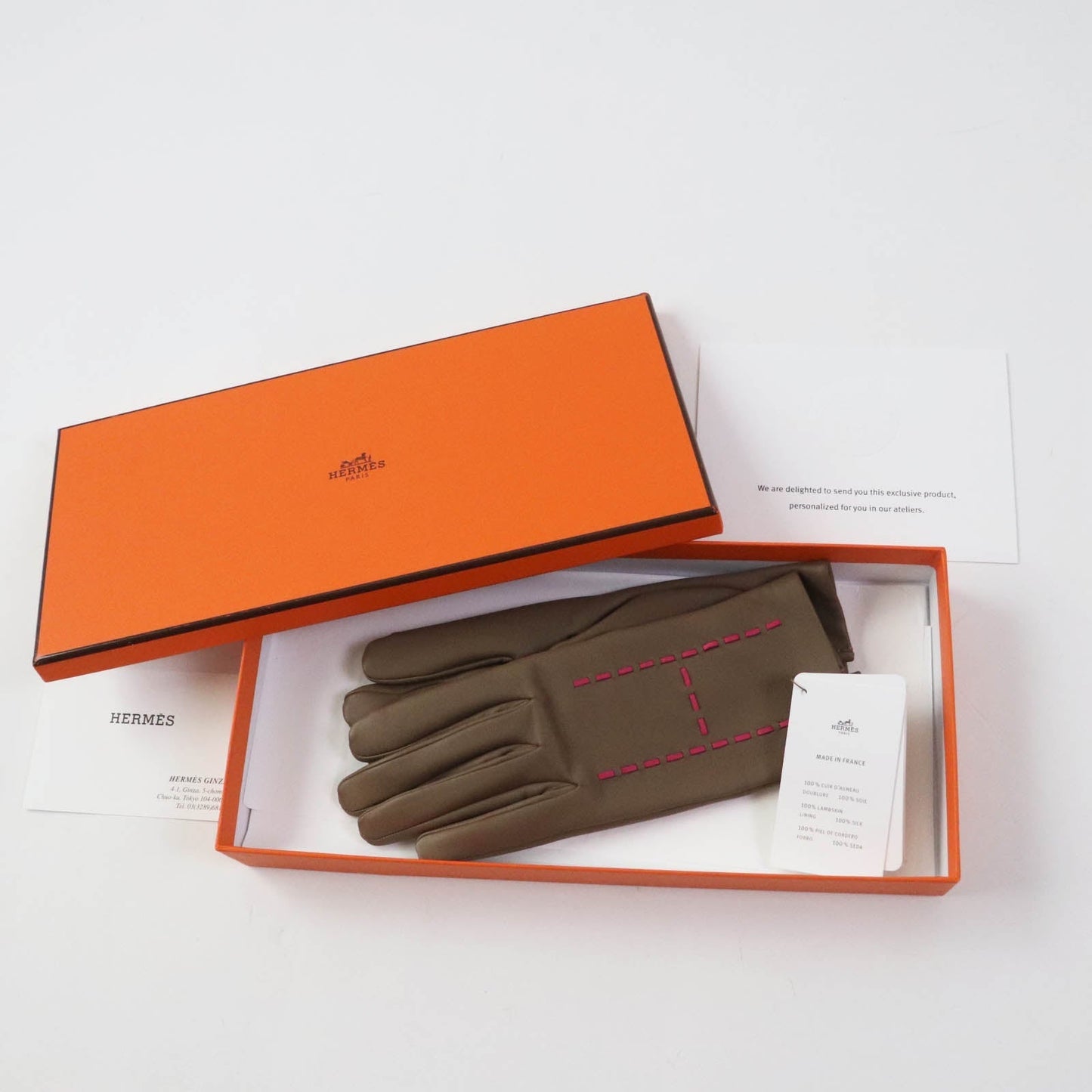 HERMES gloves Lamb leather Brown Gray Type Pink 6.5