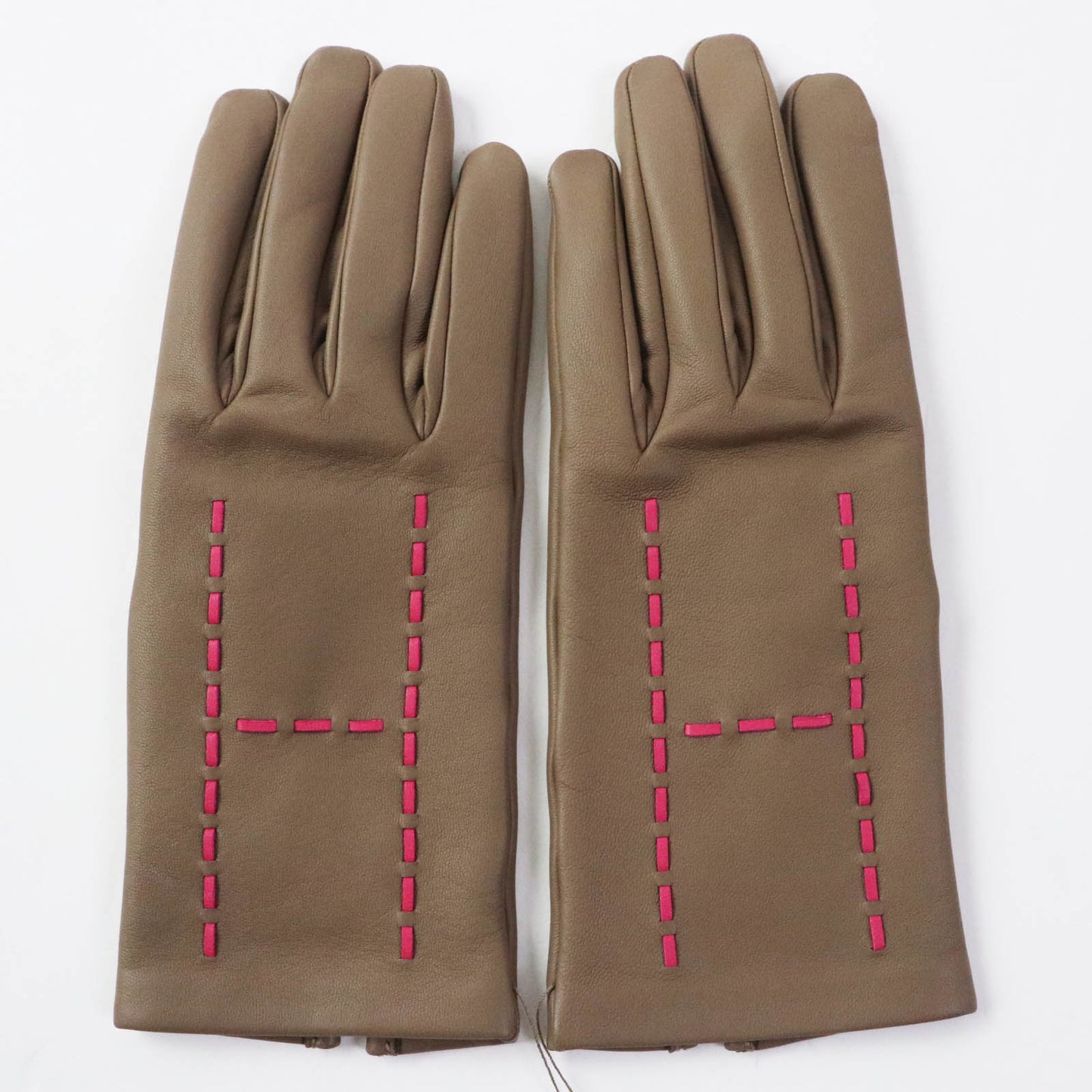HERMES gloves Lamb leather Brown Gray Type Pink 6.5