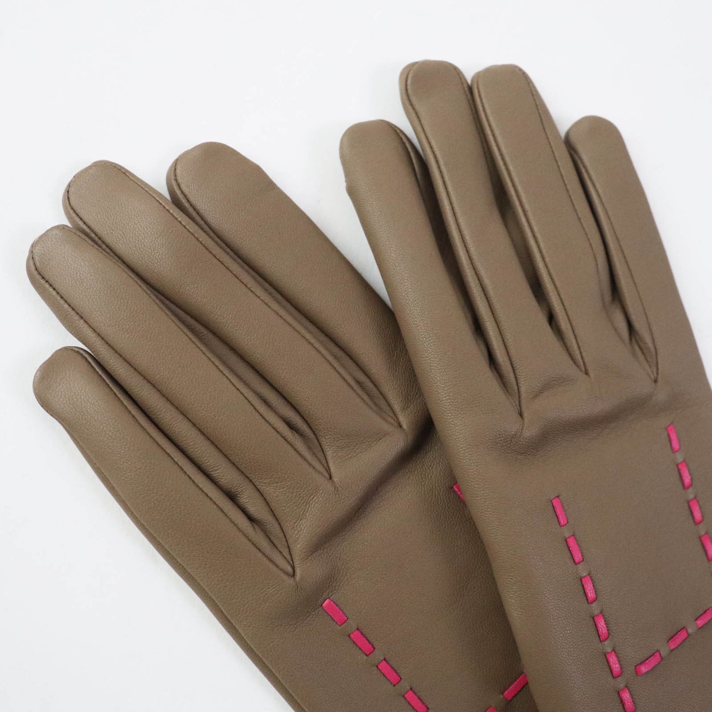 HERMES gloves Lamb leather Brown Gray Type Pink 6.5