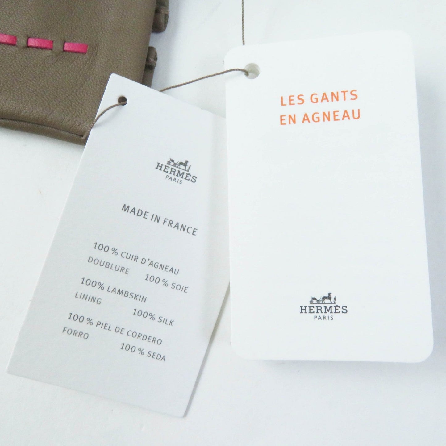 HERMES gloves Lamb leather Brown Gray Type Pink 6.5