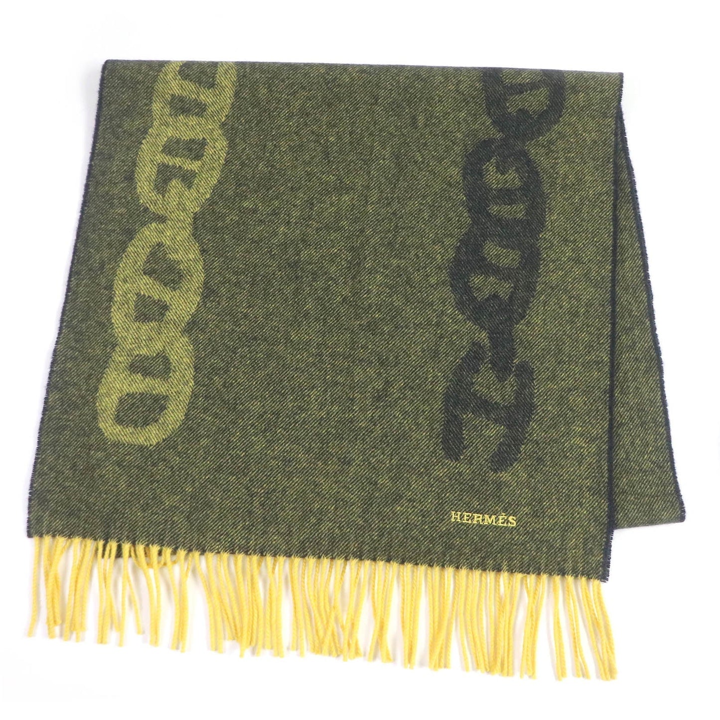 HERMES Scarf Main: 100% cashmere Yellow type mens Used