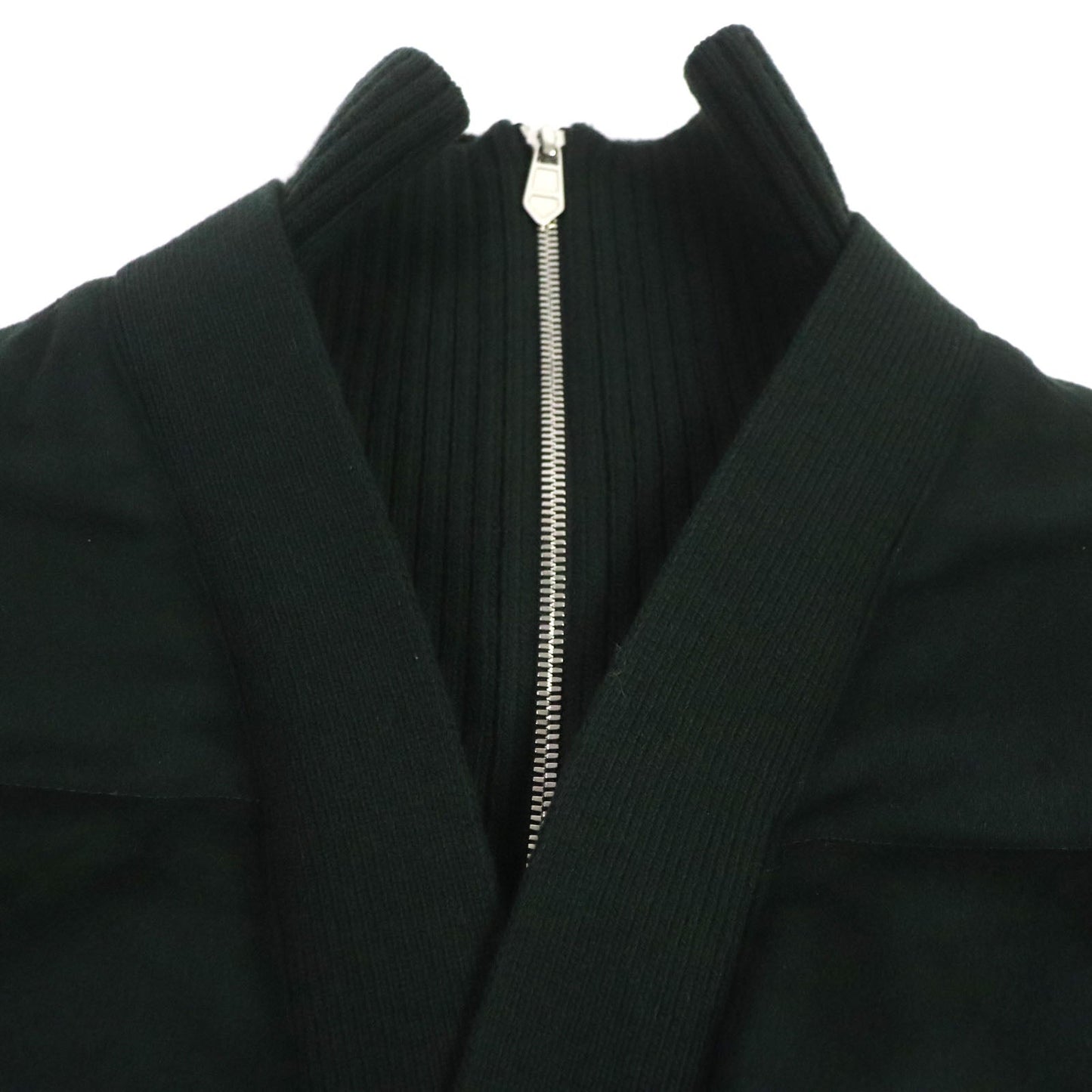HERMES Down jacket Main: 100% cashmere, Lining: 100% cupra, Filling: 90% down, Filling: 10% feather, Knitted part: 66% wool, 28% cashmere, 5% nylon, 1% polyurethane green mens 46 Used