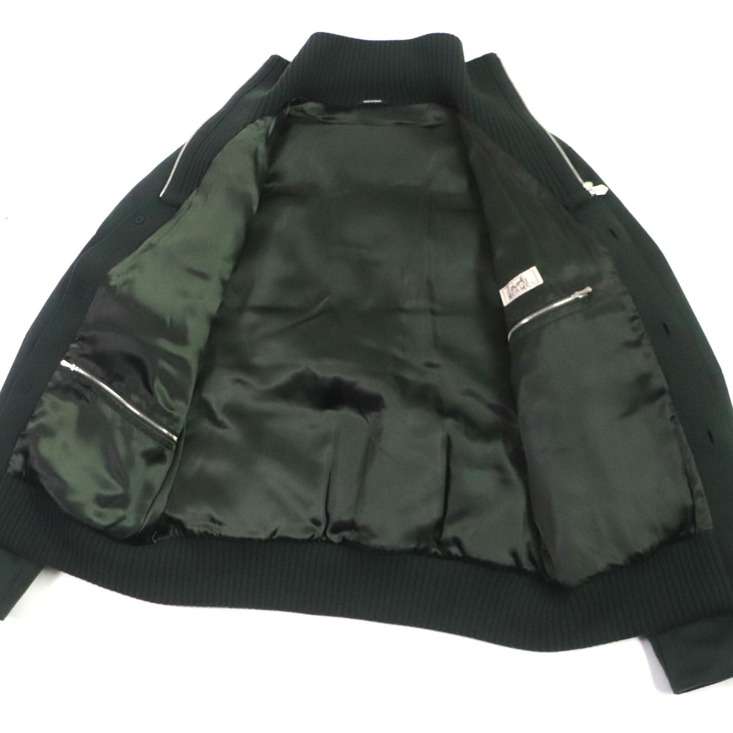 HERMES Down jacket Main: 100% cashmere, Lining: 100% cupra, Filling: 90% down, Filling: 10% feather, Knitted part: 66% wool, 28% cashmere, 5% nylon, 1% polyurethane green mens 46 Used