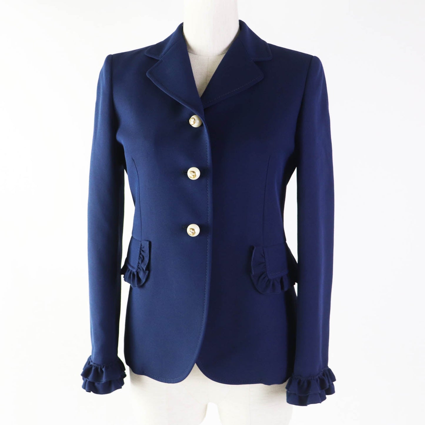 GUCCI 432417 Outer: 51% wool, Outer: 49% silk, Lining: 71% acetate, Lining: 29% silk, Sleeve lining: 100% rayon Navy Women 38 Used