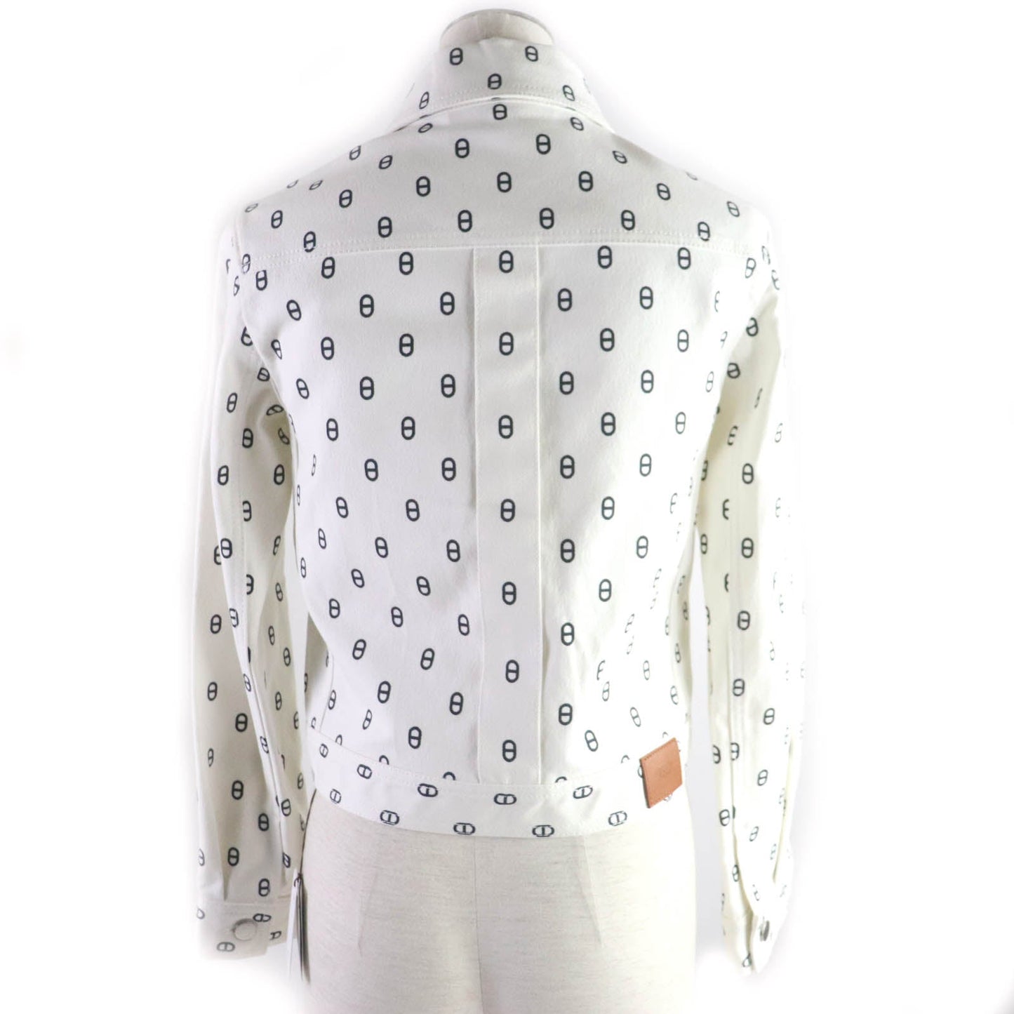 HERMES Denim Jacket Outer: 98% cotton, Outer: 2% polyurethane, Part: leather, Lining: 100% cotton White navy Women 40 Used