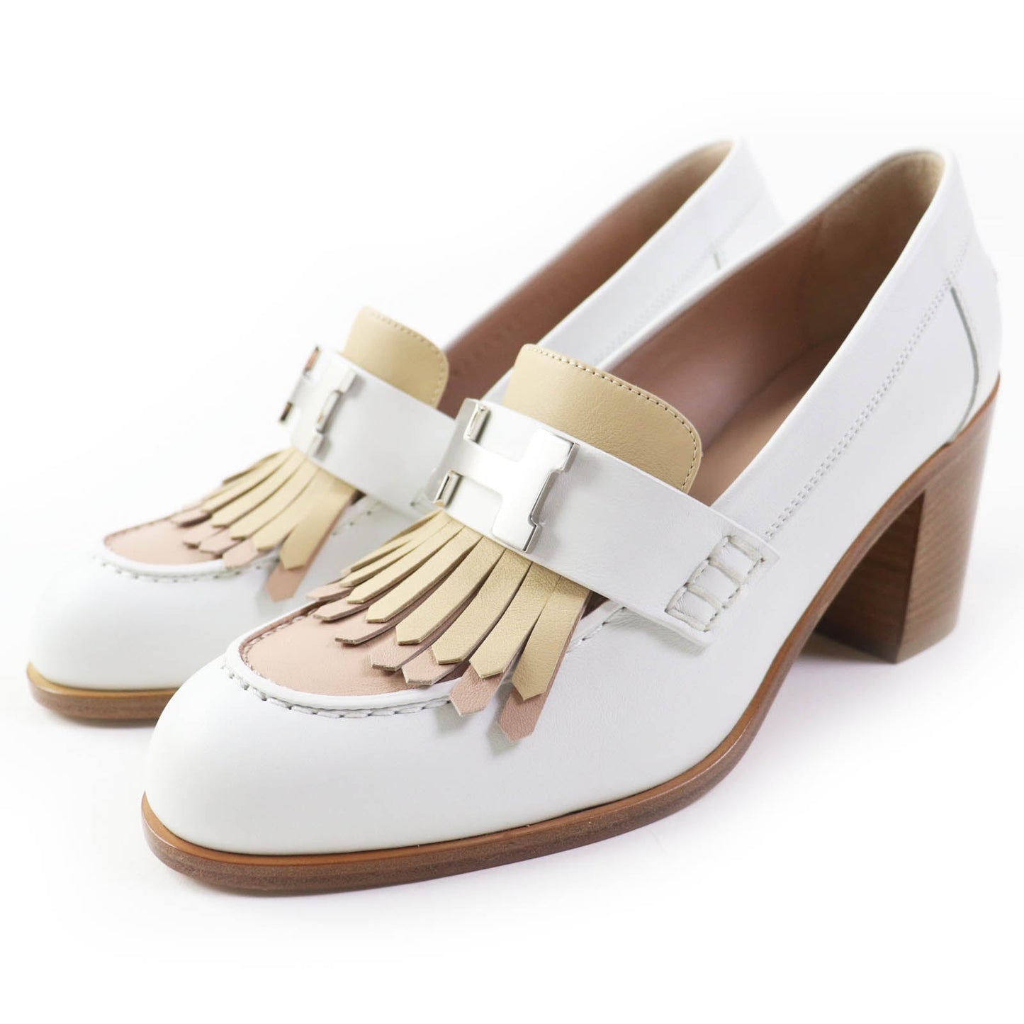 HERMES pumps leather White beige Constance Elysee 70 35.5