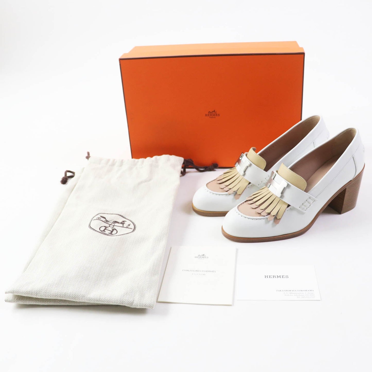 HERMES pumps leather White beige Constance Elysee 70 35.5