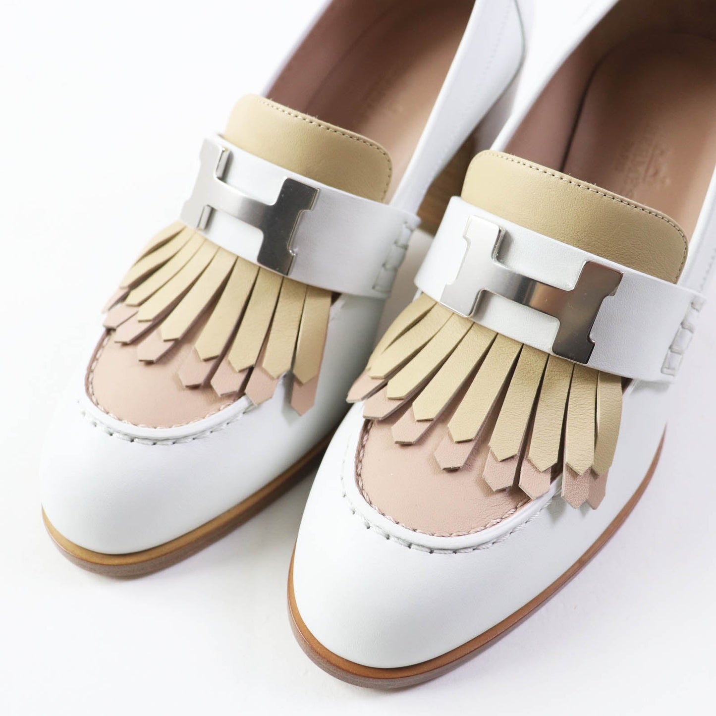 HERMES pumps leather White beige Constance Elysee 70 35.5