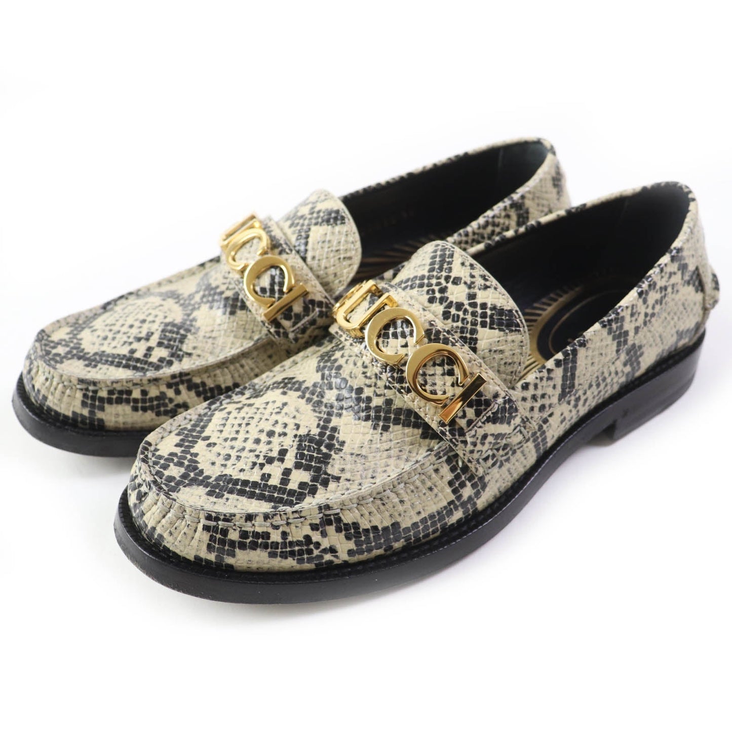 GUCCI loafers 700036 Embossed leather Beige black 38