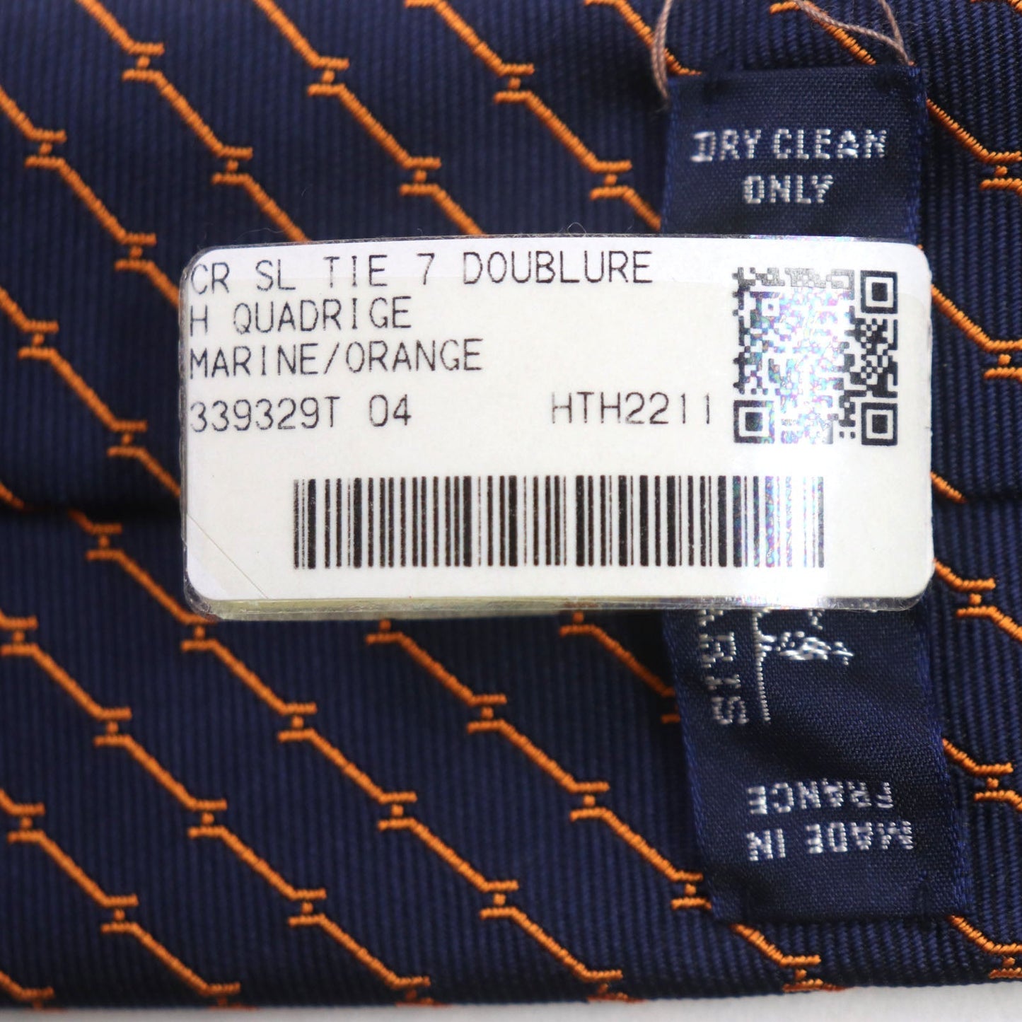 HERMES tie 339329 silk Blue orange DOUBLURE H QUADRIGE