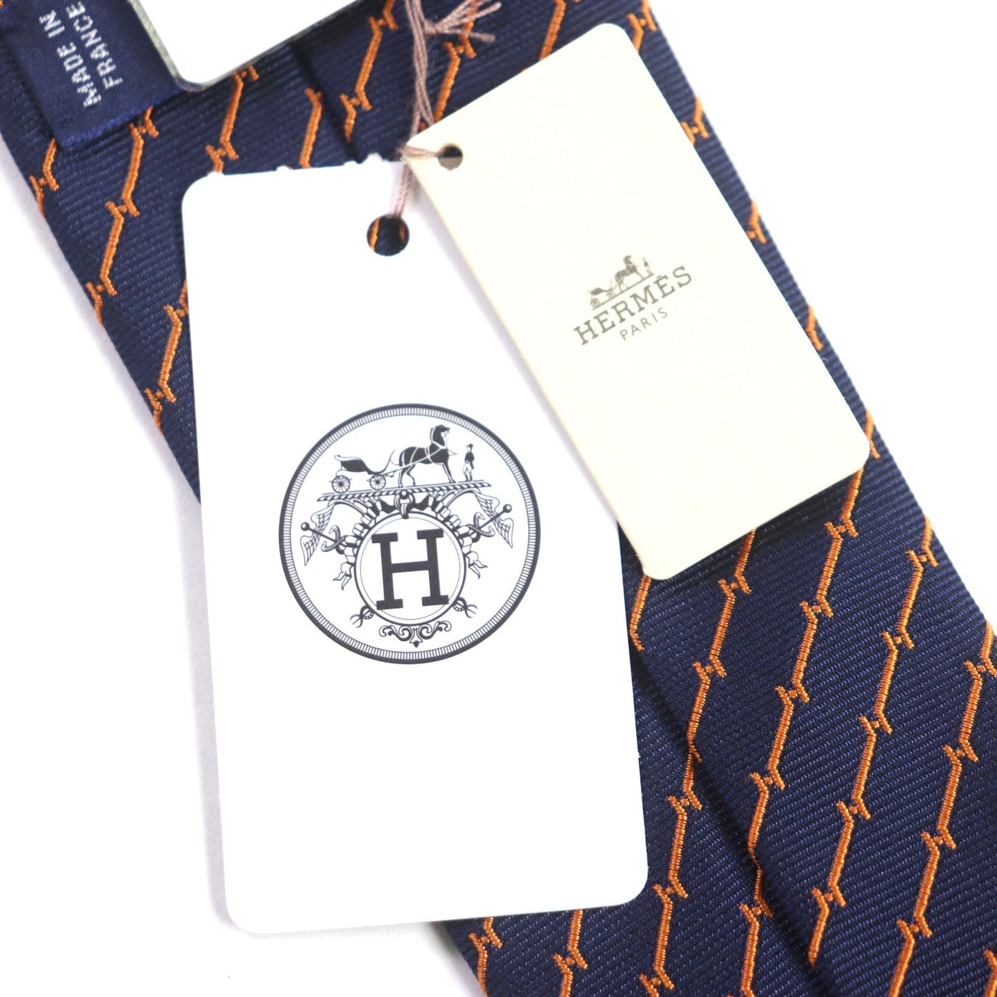 HERMES tie 339329 silk Blue orange DOUBLURE H QUADRIGE