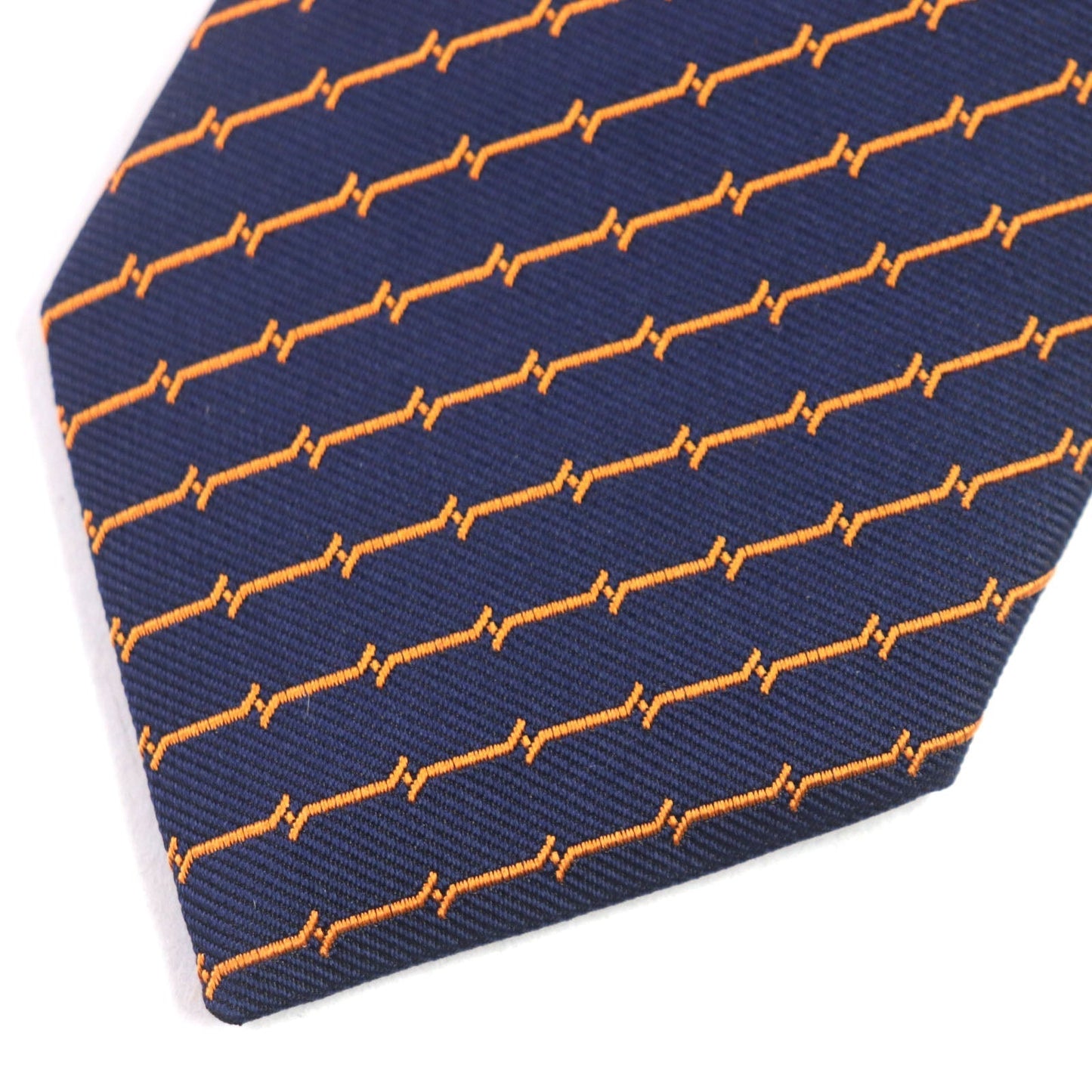 HERMES tie 339329 silk Blue orange DOUBLURE H QUADRIGE